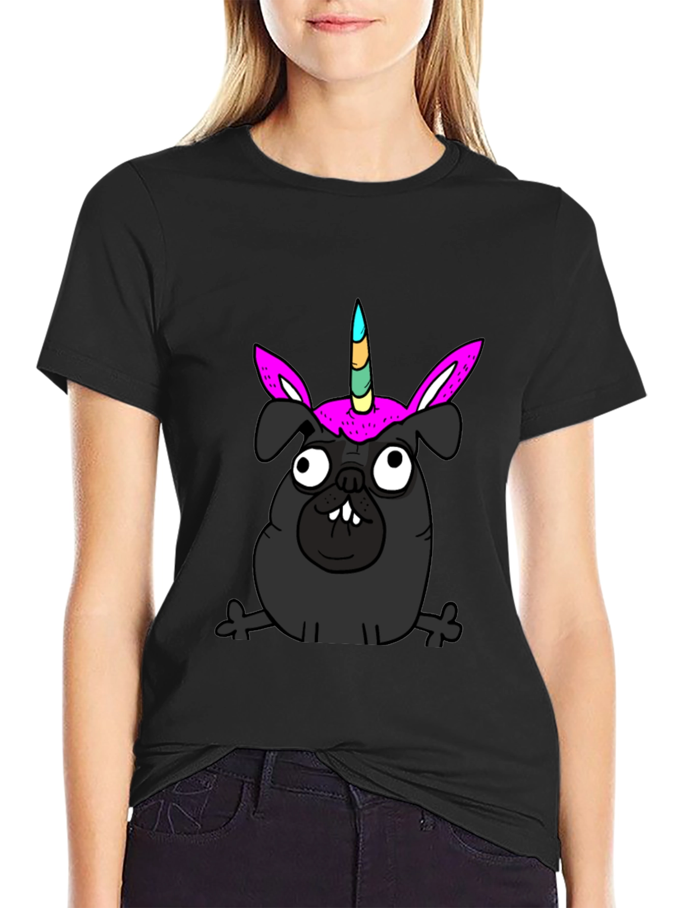 Unicorn Pug Black T-Shirt