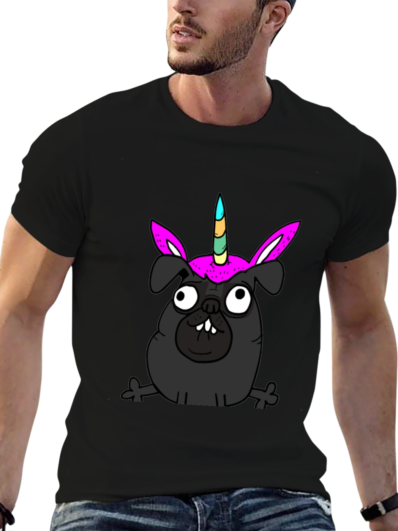 Unicorn Pug Black T-Shirt
