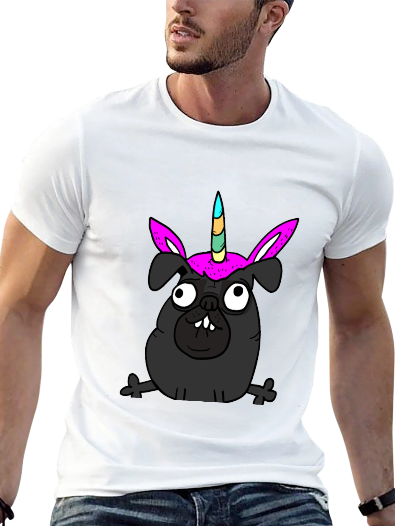 Unicorn Pug Black T-Shirt