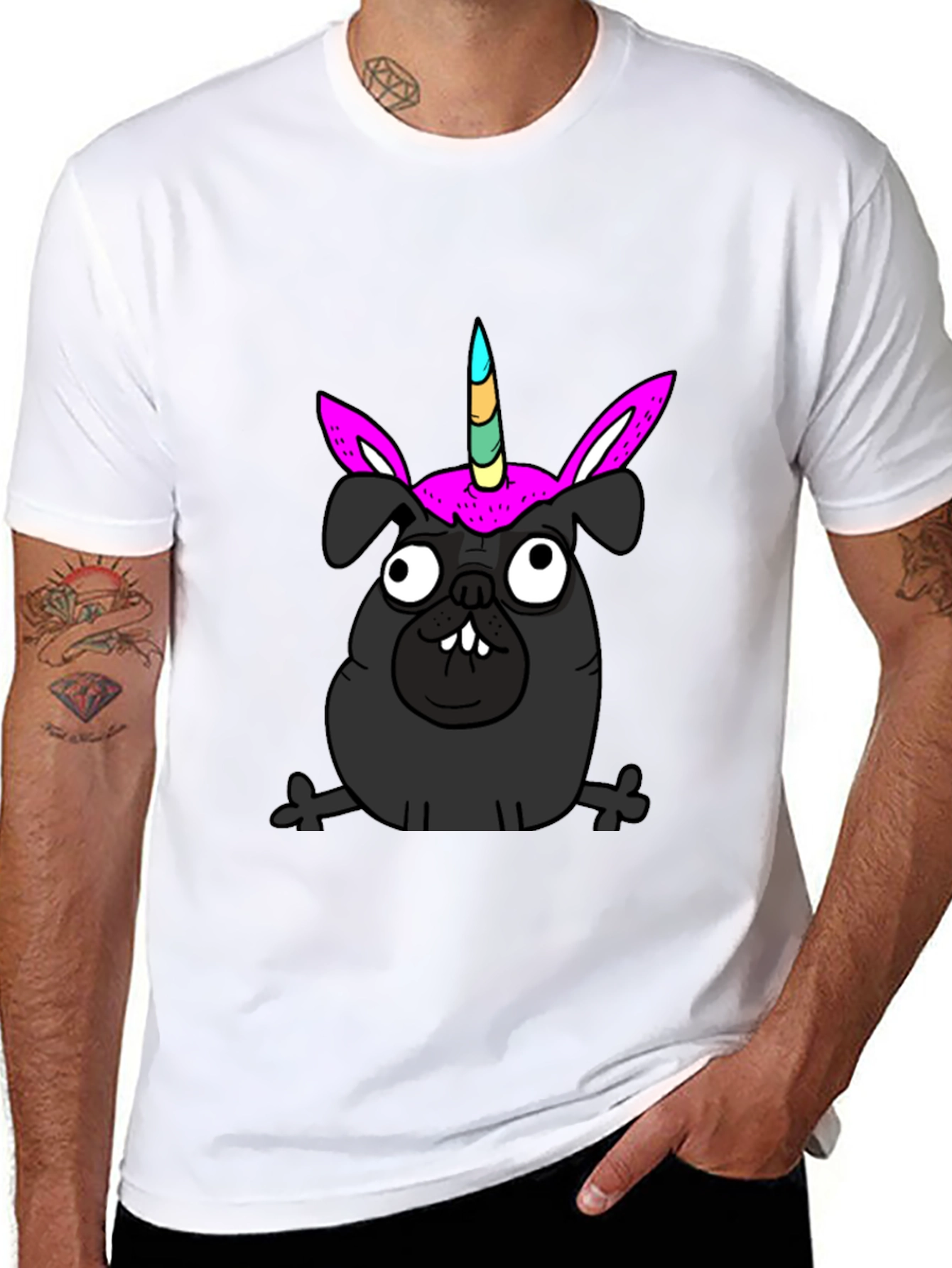 Unicorn Pug Black T-Shirt