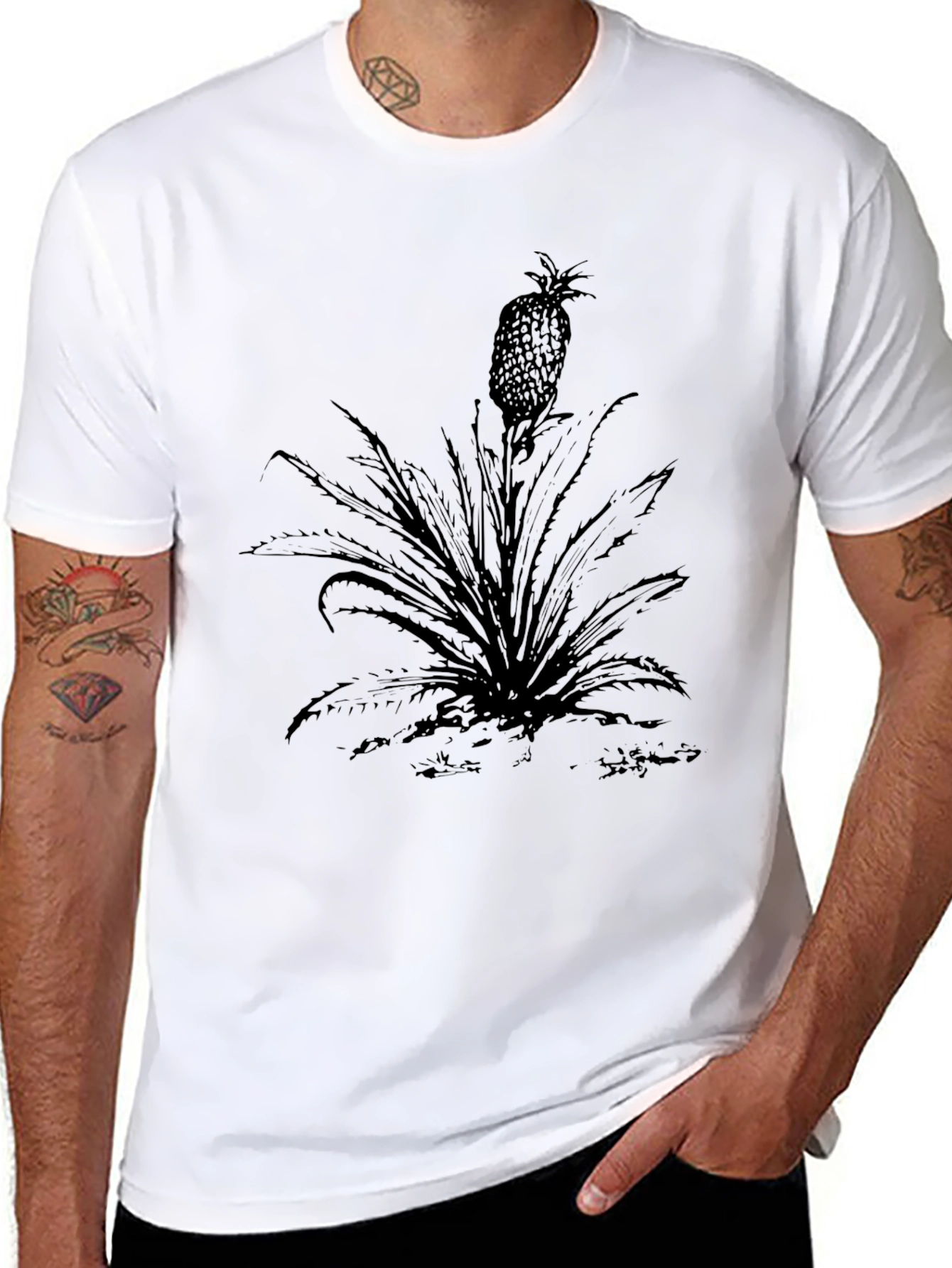 Black Pineapple Graphic Tee - Tropical Style