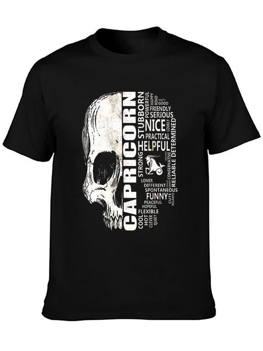 Capricorn Skull T-Shirt - Zodiac Sign Graphic Tee