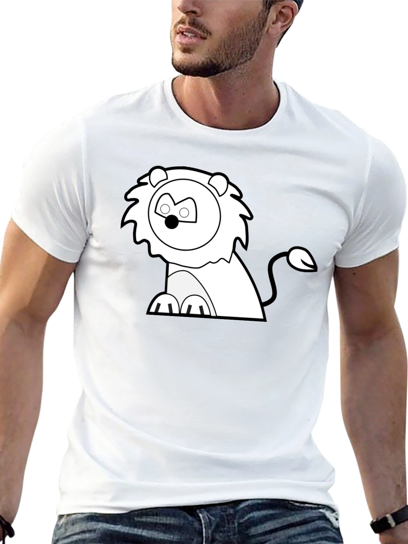 Cartoon Lion Graphic Tee - Classic Black T-Shirt