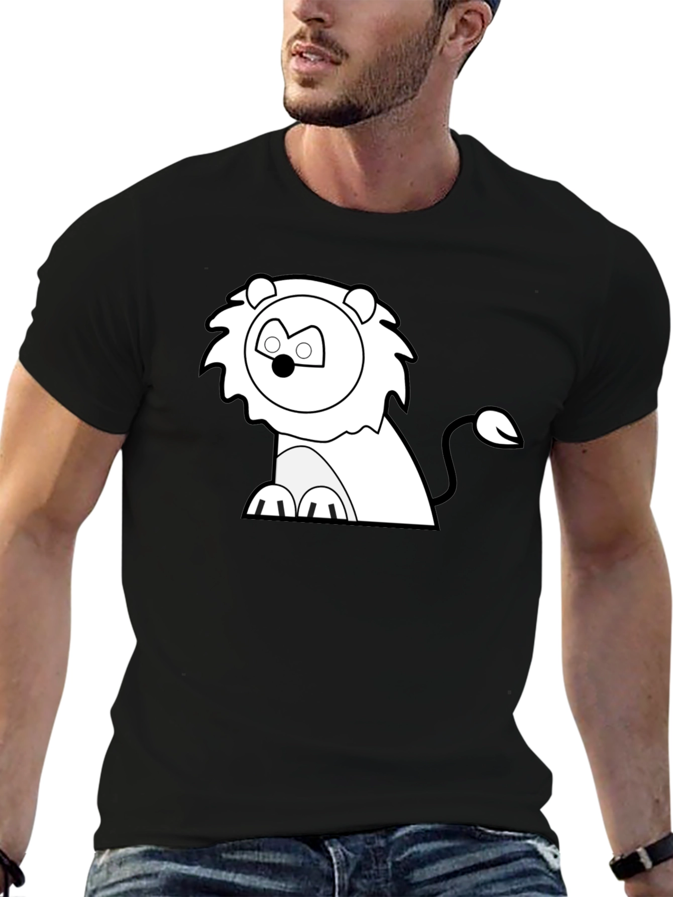 Cartoon Lion Graphic Tee - Classic Black T-Shirt