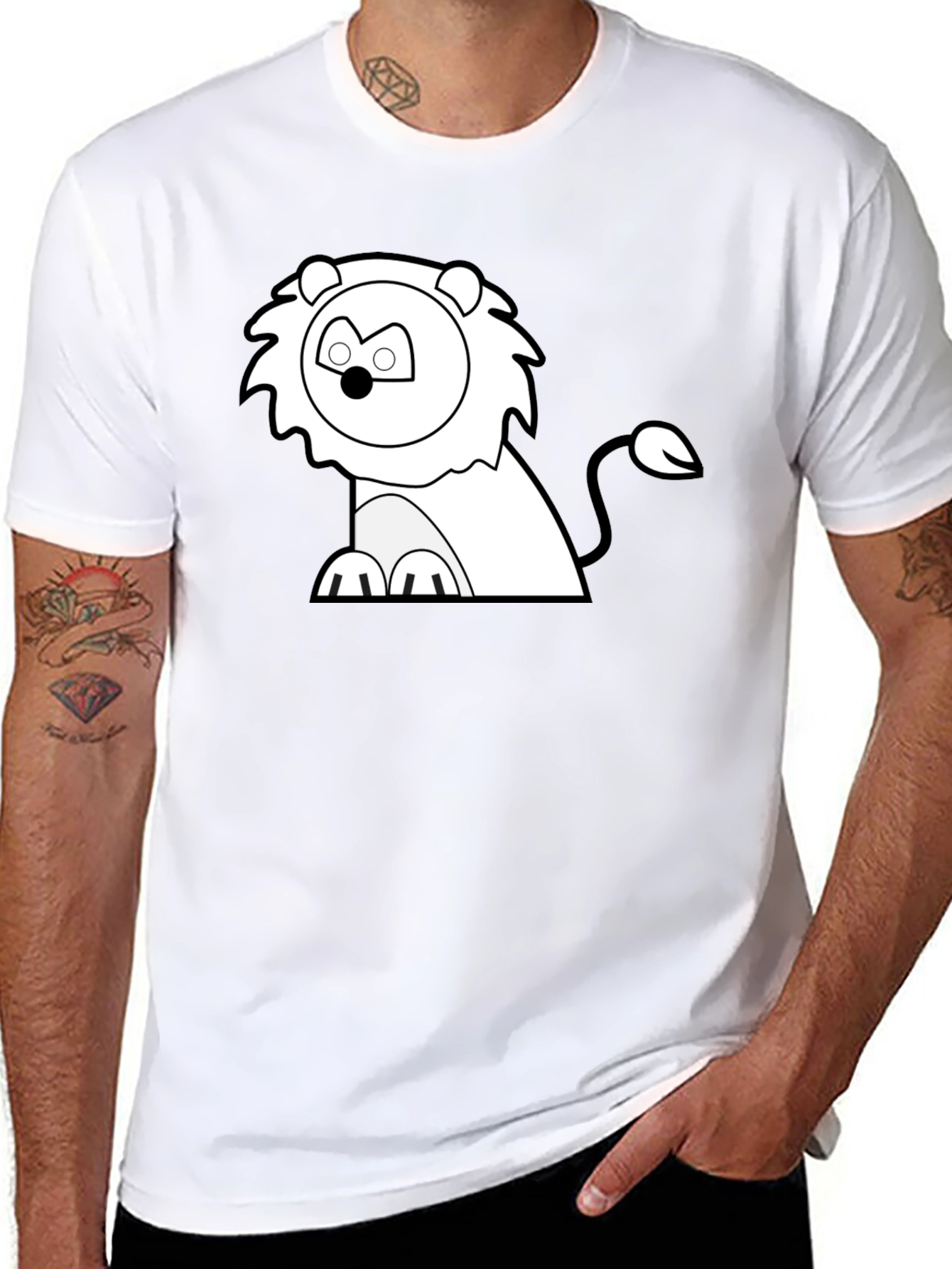 Cartoon Lion Graphic Tee - Classic Black T-Shirt