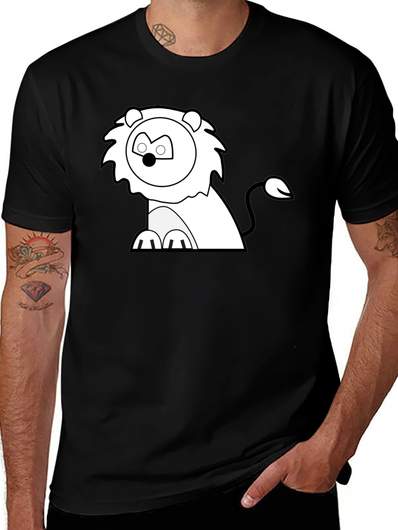 Cartoon Lion Graphic Tee - Classic Black T-Shirt