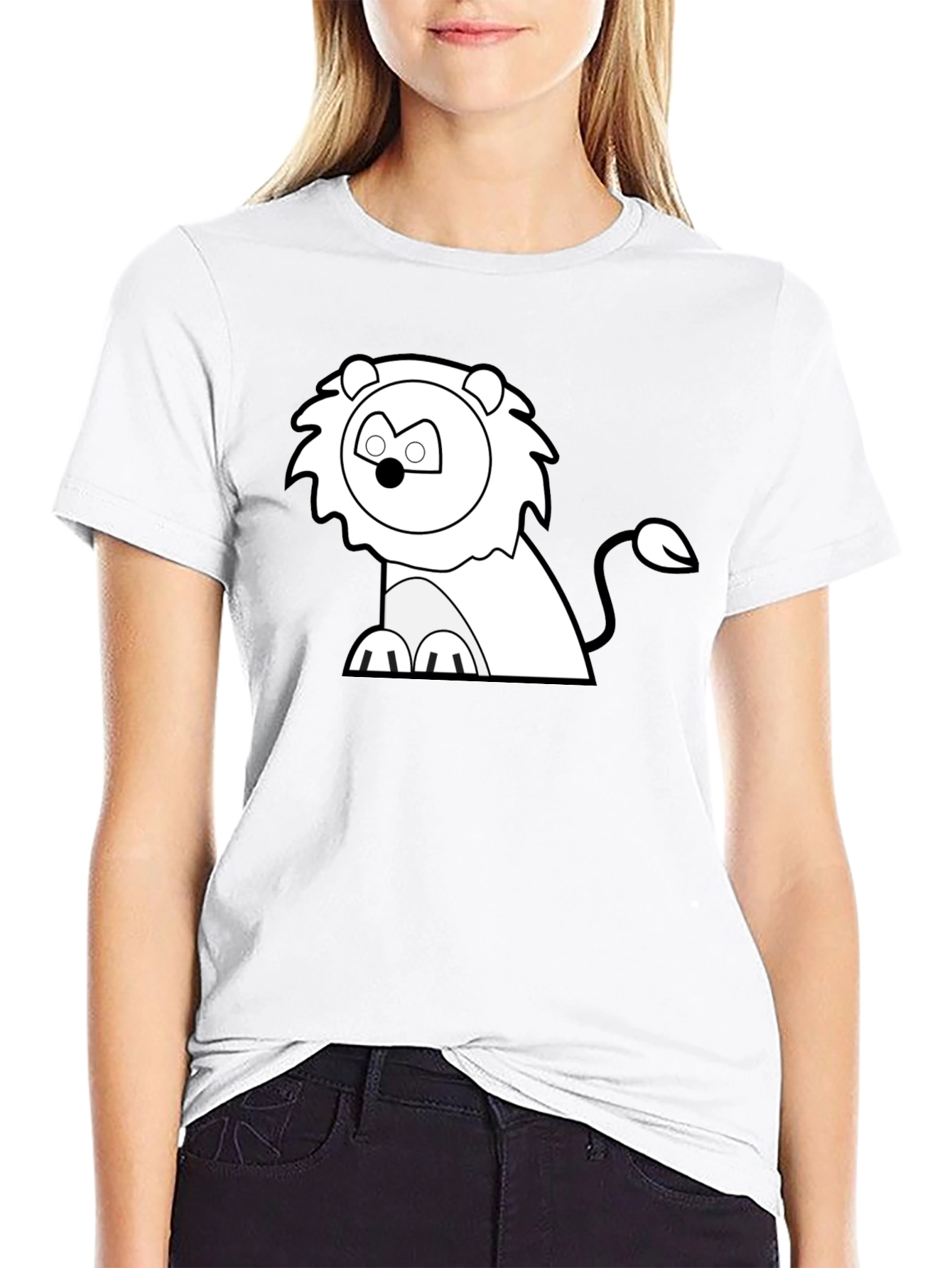 Cartoon Lion Graphic Tee - Classic Black T-Shirt