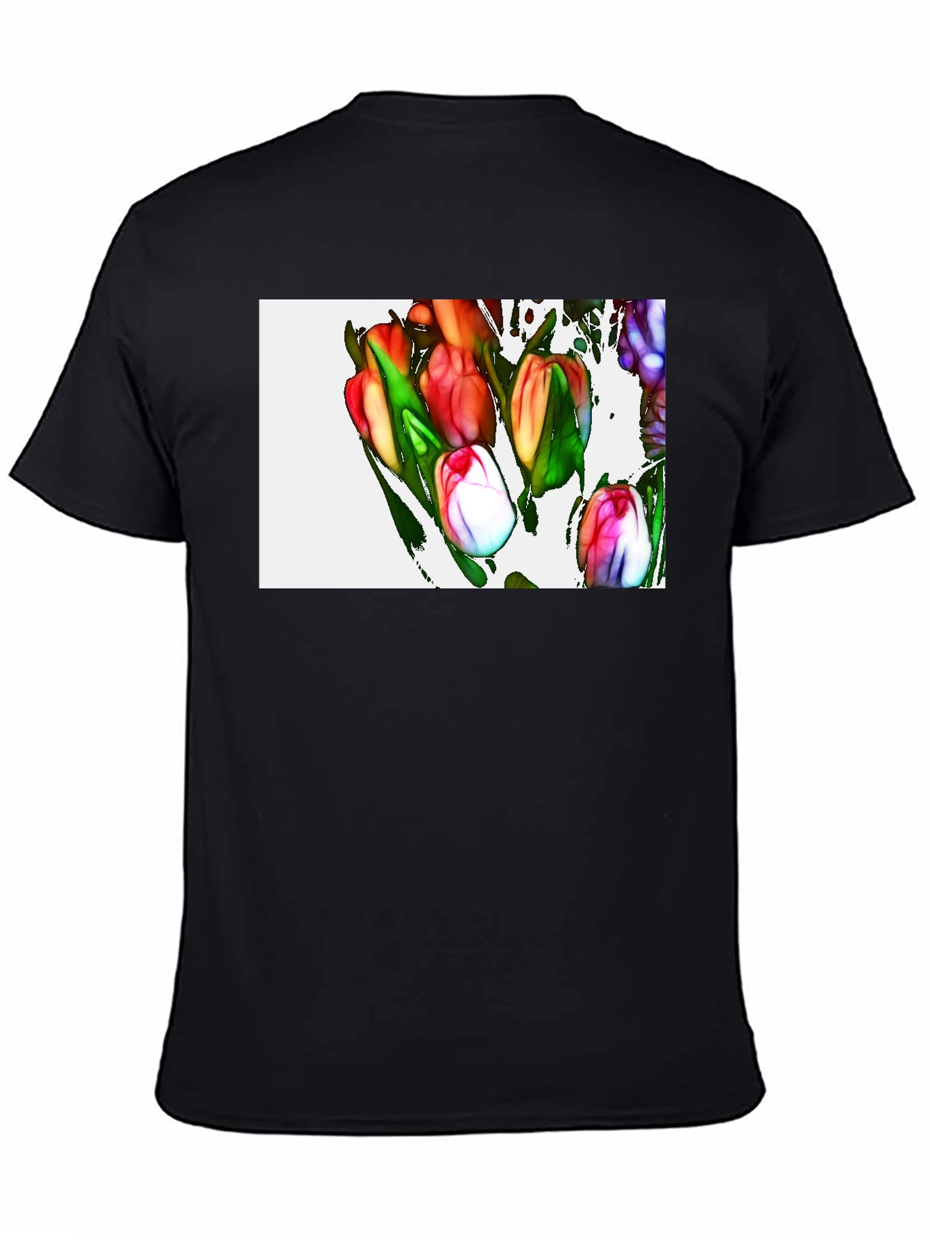 Tulip Art Graphic Black T-Shirt