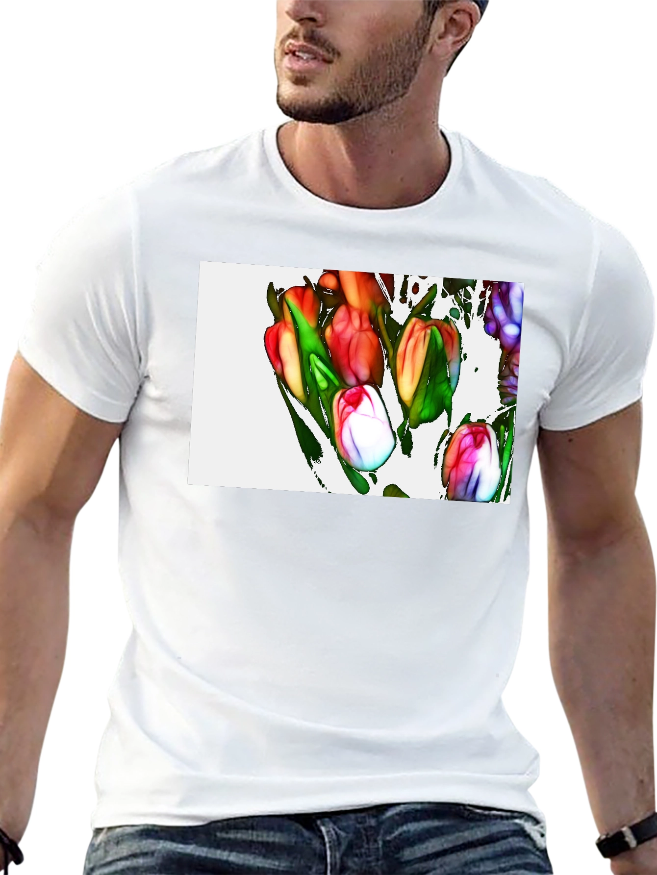 Tulip Art Graphic Black T-Shirt
