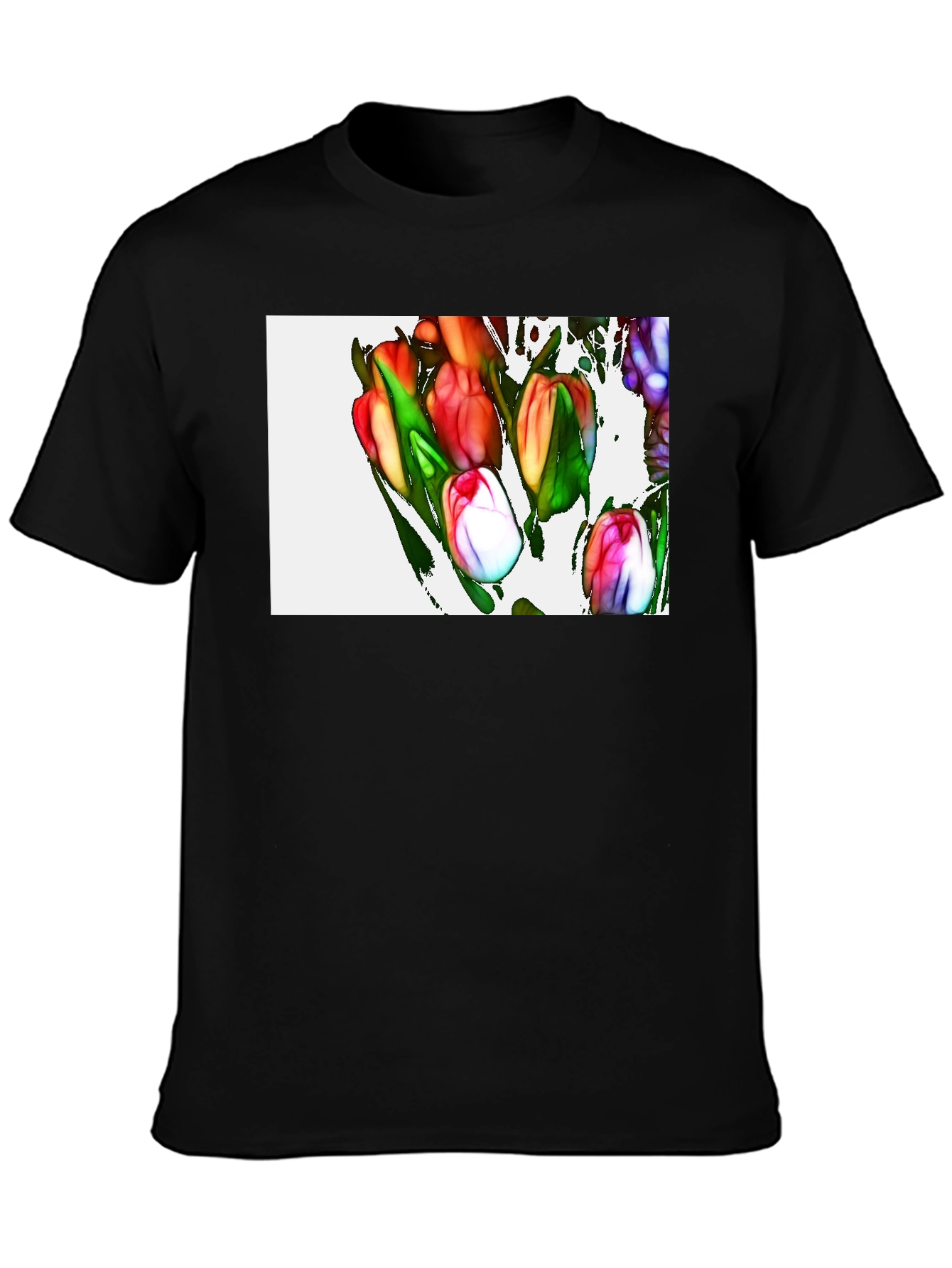 Tulip Art Graphic Black T-Shirt