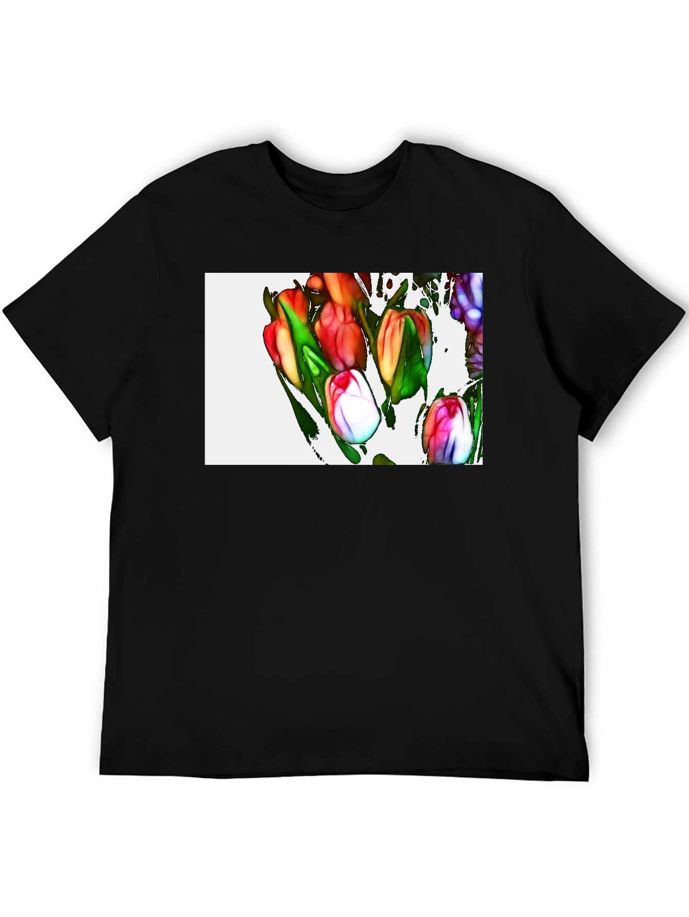 Tulip Art Graphic Black T-Shirt