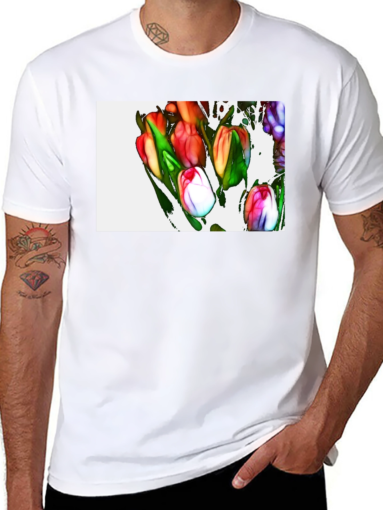 Tulip Art Graphic Black T-Shirt