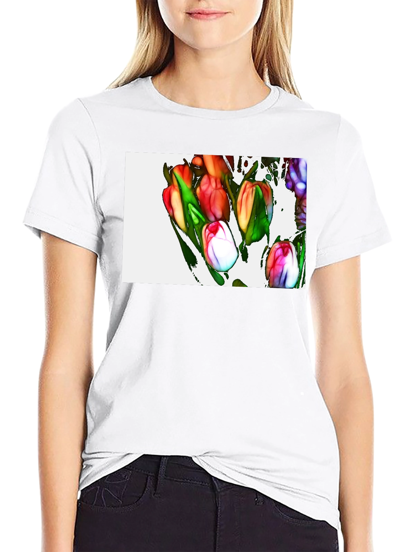 Tulip Art Graphic Black T-Shirt