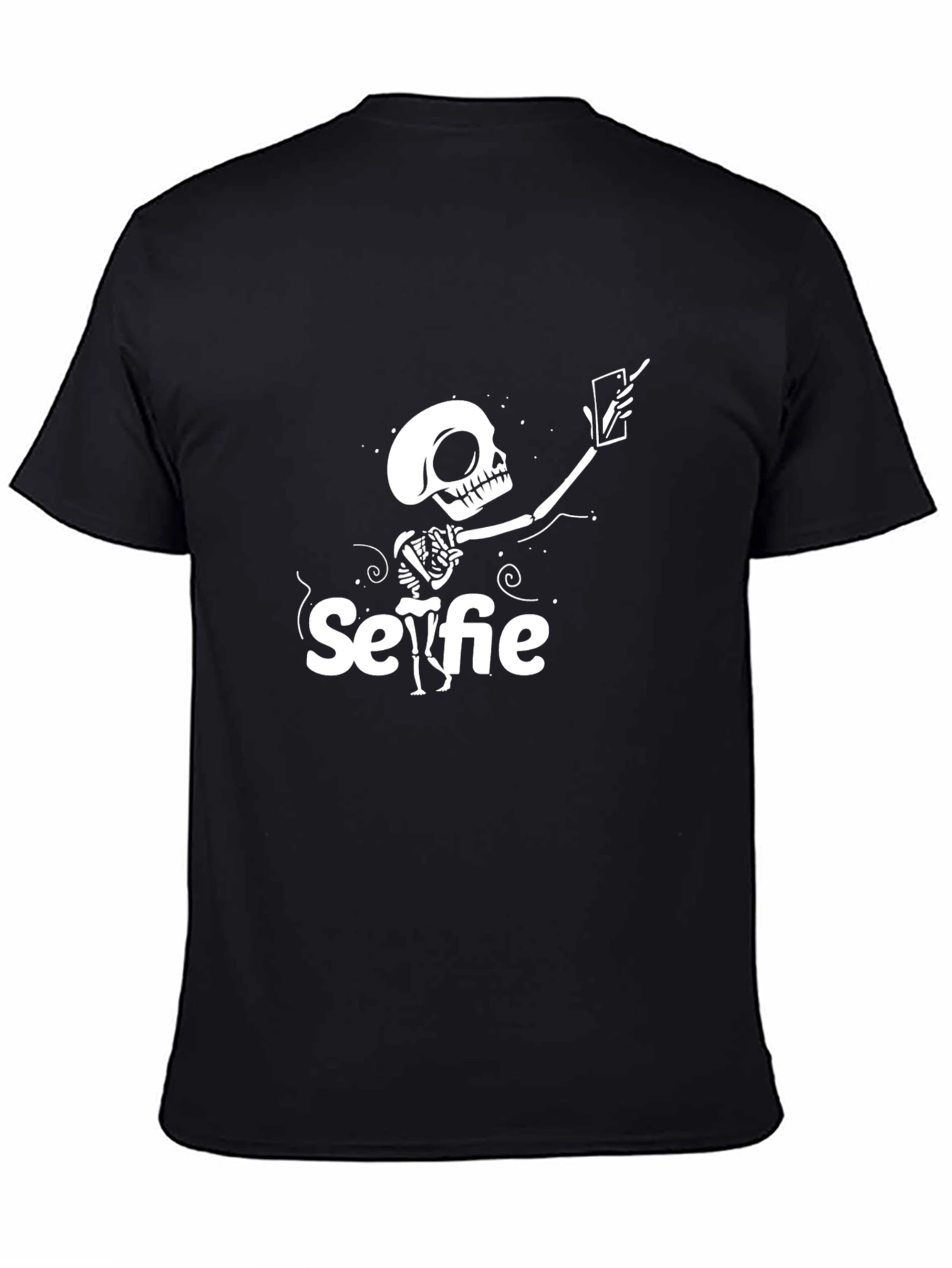 Selfie Skeleton Graphic Tee - Black Cotton T-Shirt