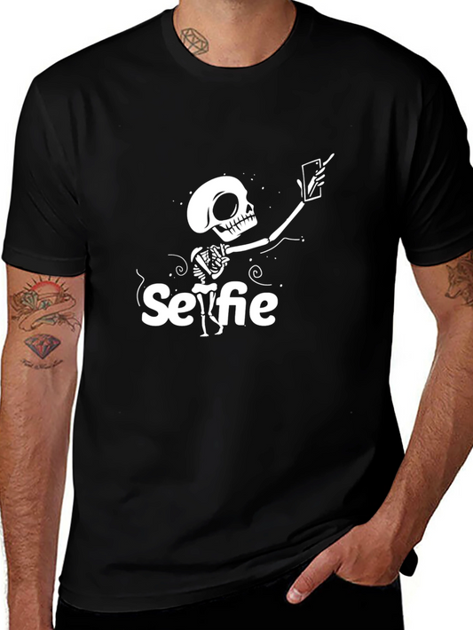 Selfie Skeleton Graphic Tee - Black Cotton T-Shirt