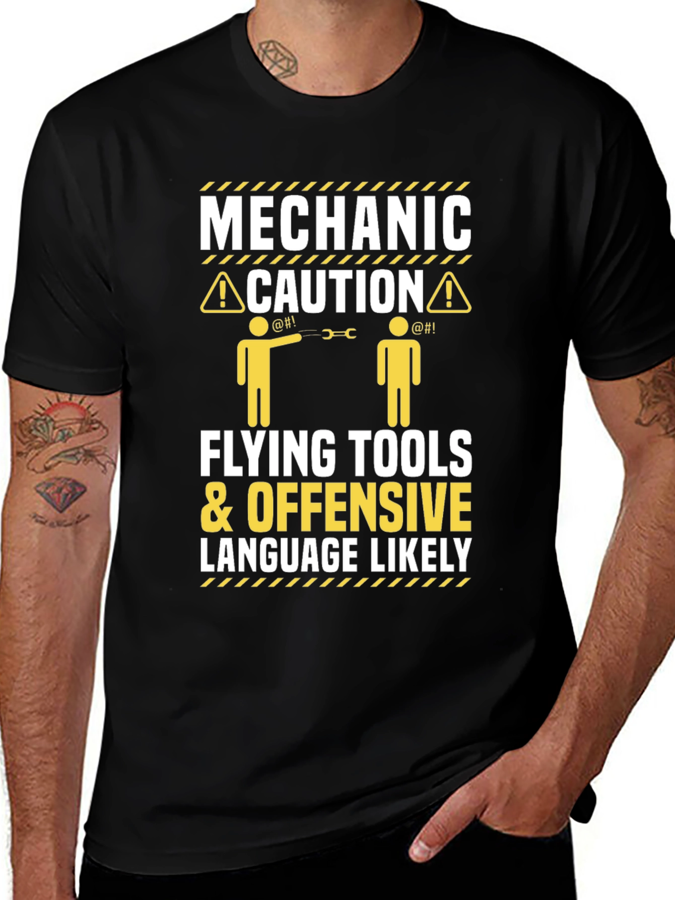 Mechanic Caution T-Shirt Flying Tools Offensive Language