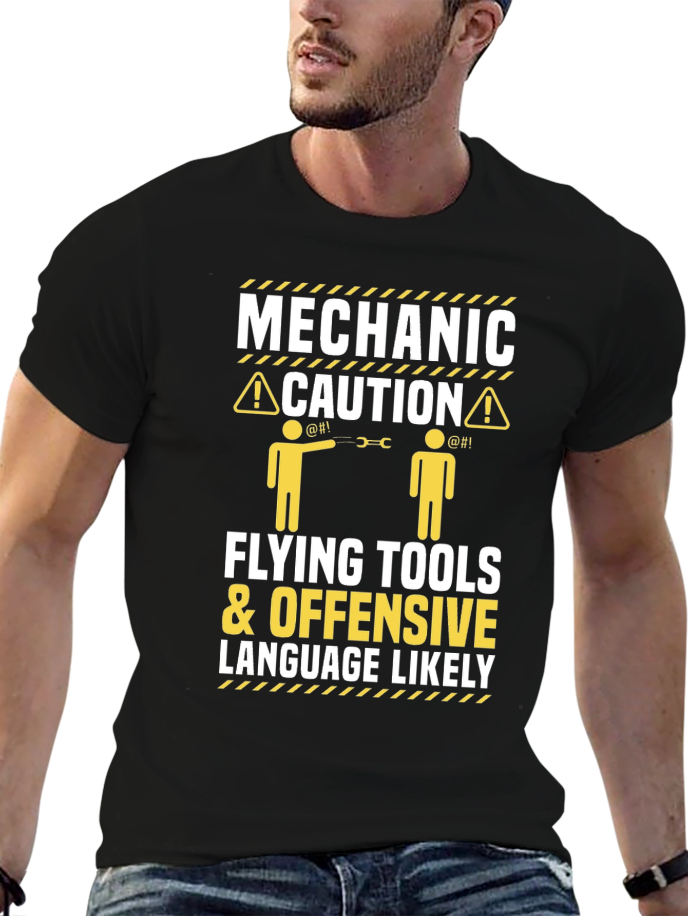 Mechanic Caution T-Shirt Flying Tools Offensive Language