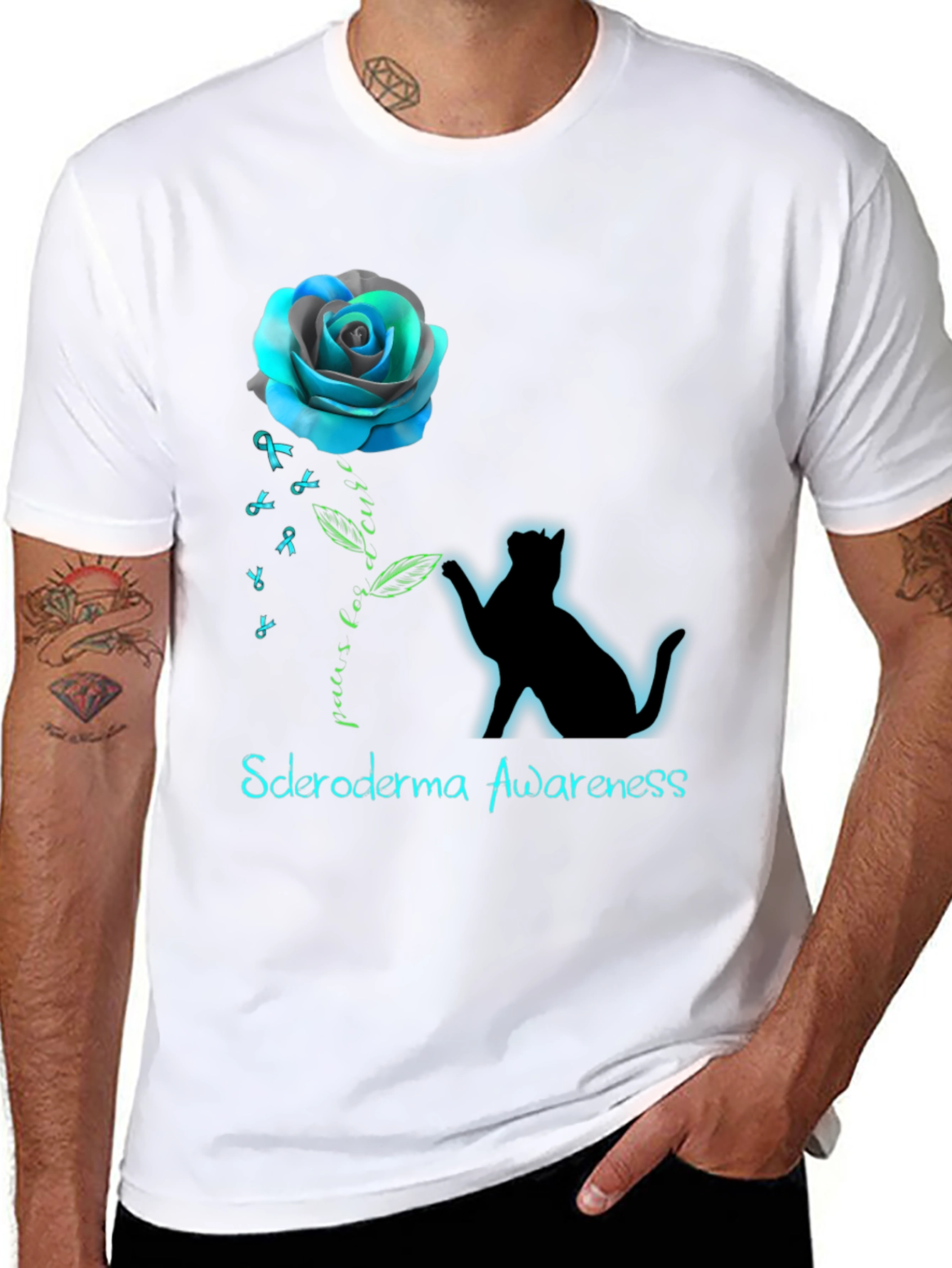 Scleroderma Awareness Cat & Rose Graphic T-Shirt