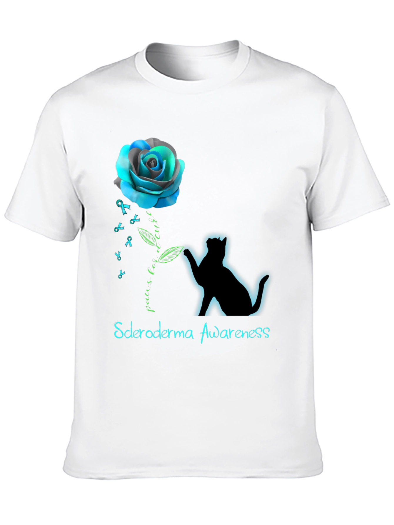 Scleroderma Awareness Cat & Rose Graphic T-Shirt