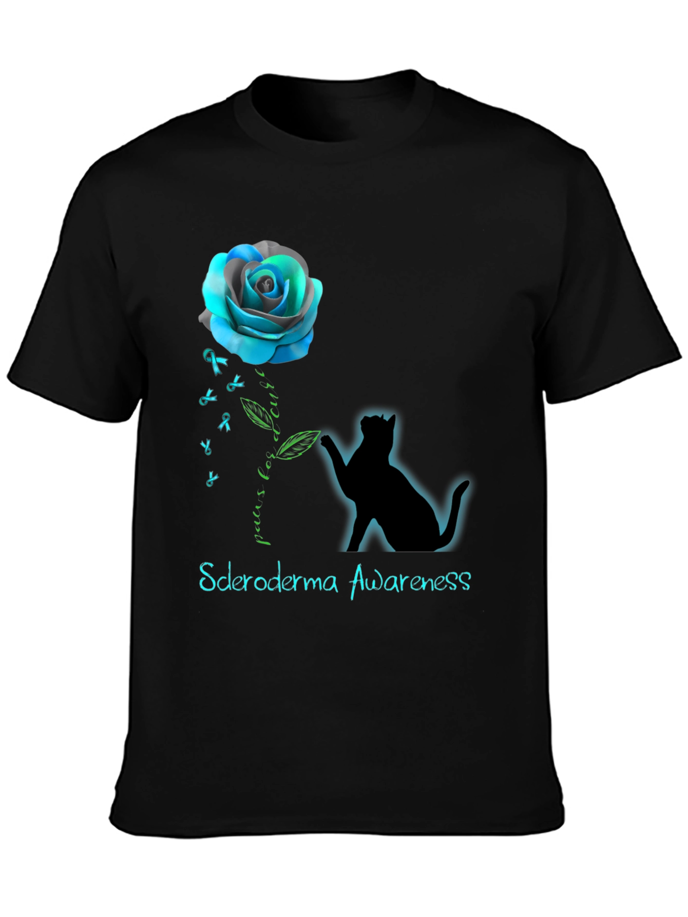 Scleroderma Awareness Cat & Rose Graphic T-Shirt
