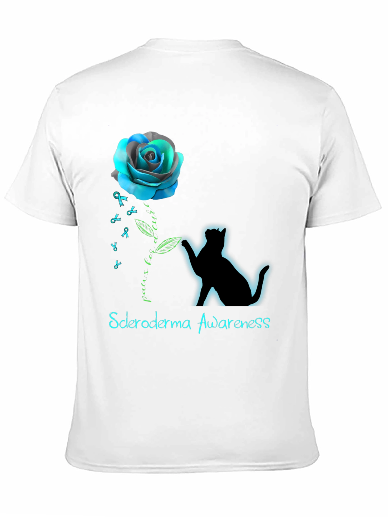 Scleroderma Awareness Cat & Rose Graphic T-Shirt