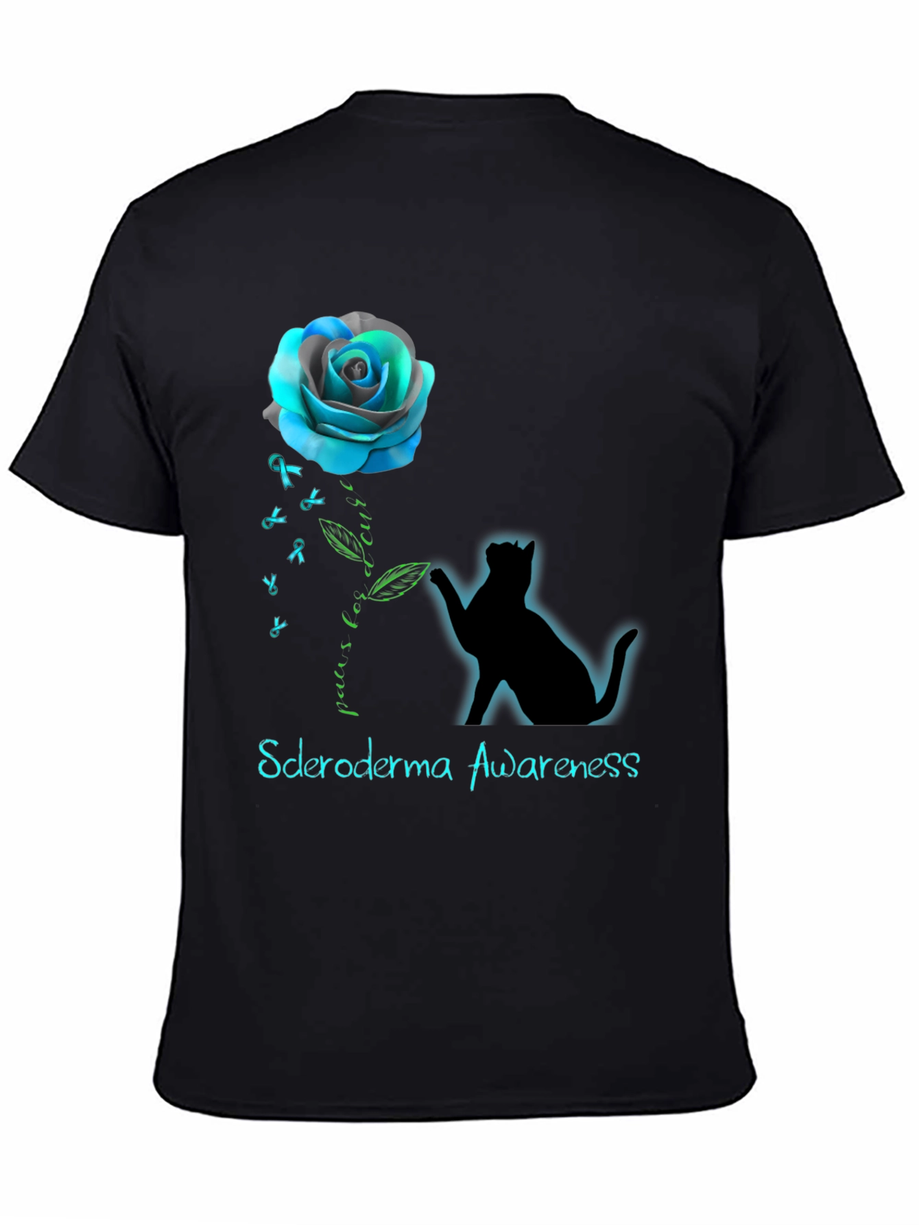 Scleroderma Awareness Cat & Rose Graphic T-Shirt