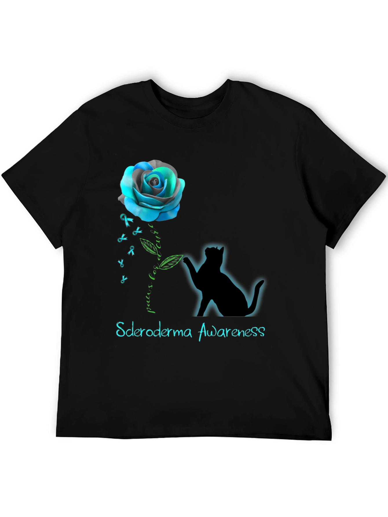 Scleroderma Awareness Cat & Rose Graphic T-Shirt