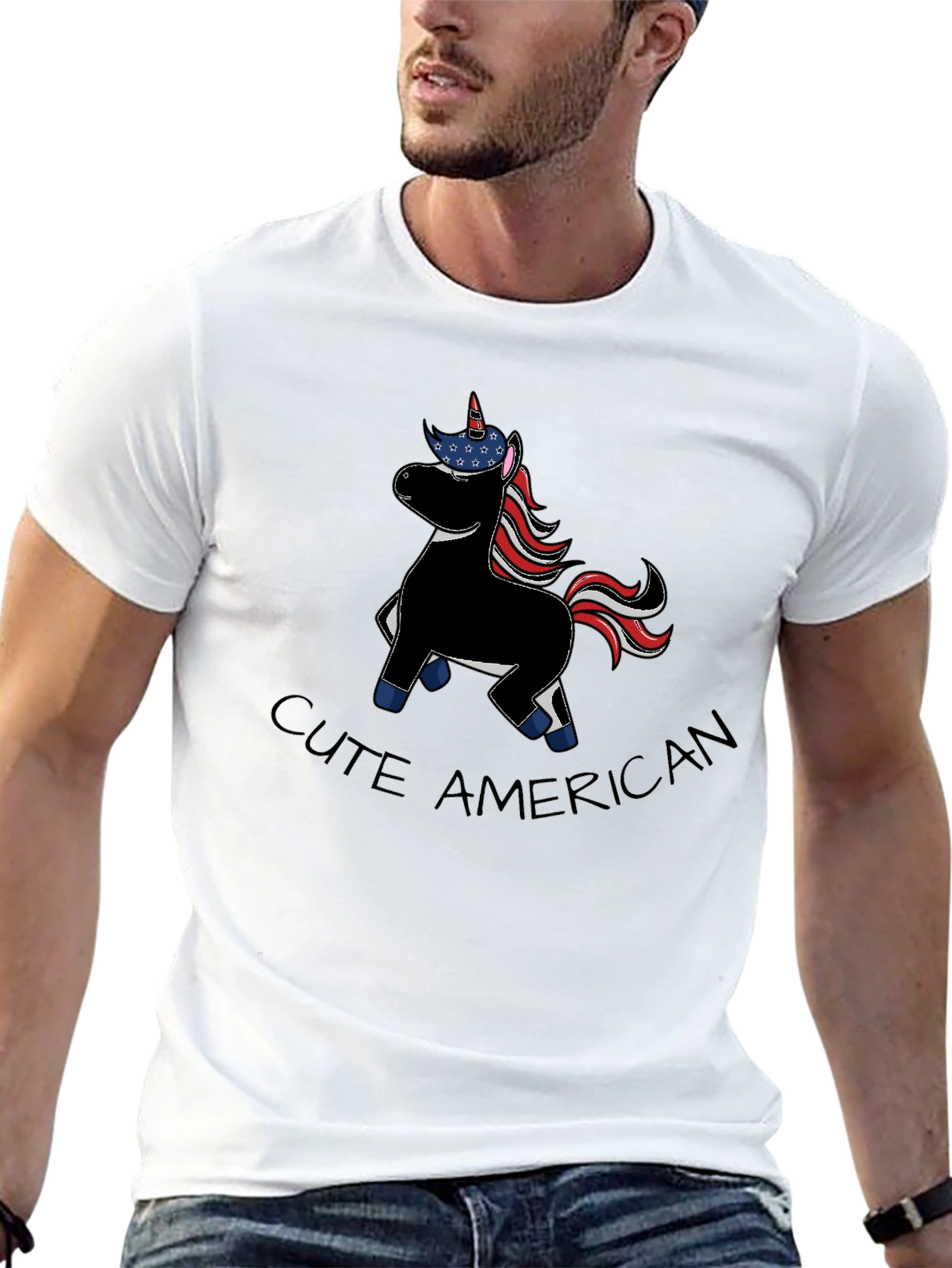 Cute American Unicorn Graphic T-Shirt
