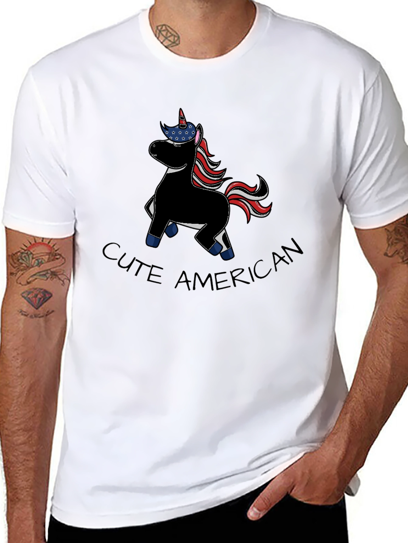 Cute American Unicorn Graphic T-Shirt