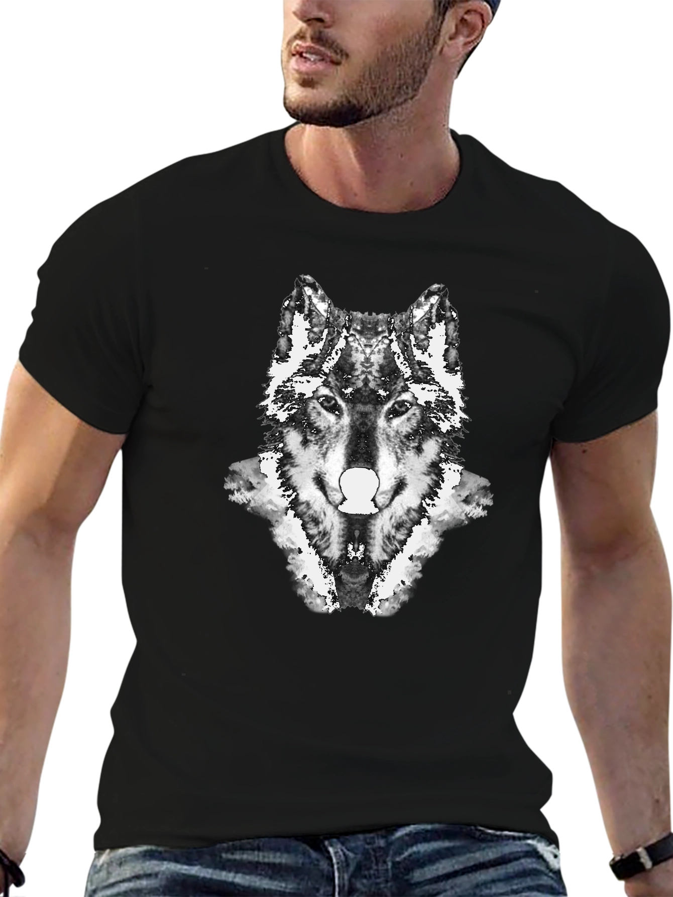 Wolf Graphic T-Shirt - Black Crew Neck