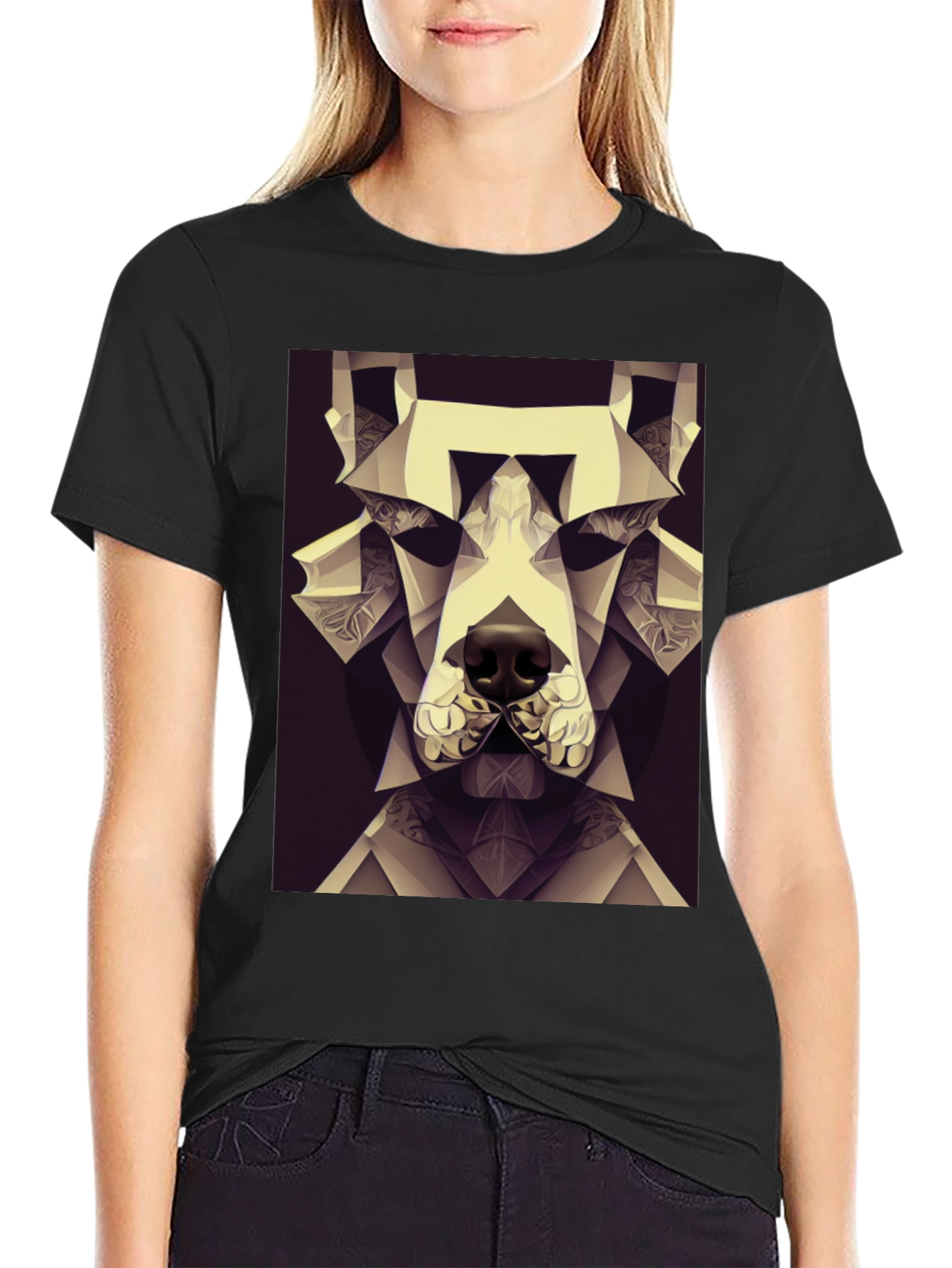 Geometric Dog Graphic Tee - Modern Art Style