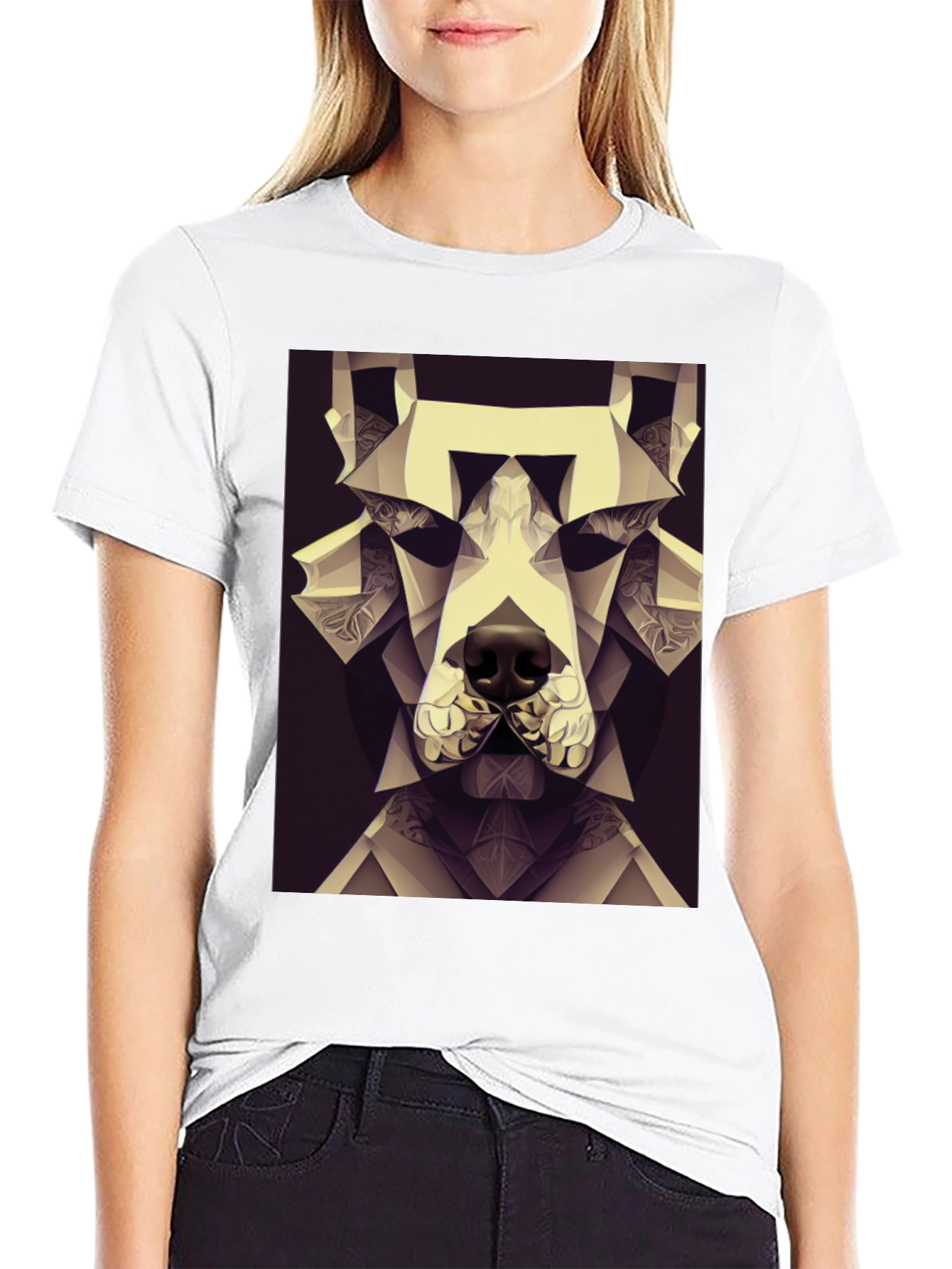 Geometric Dog Graphic Tee - Modern Art Style