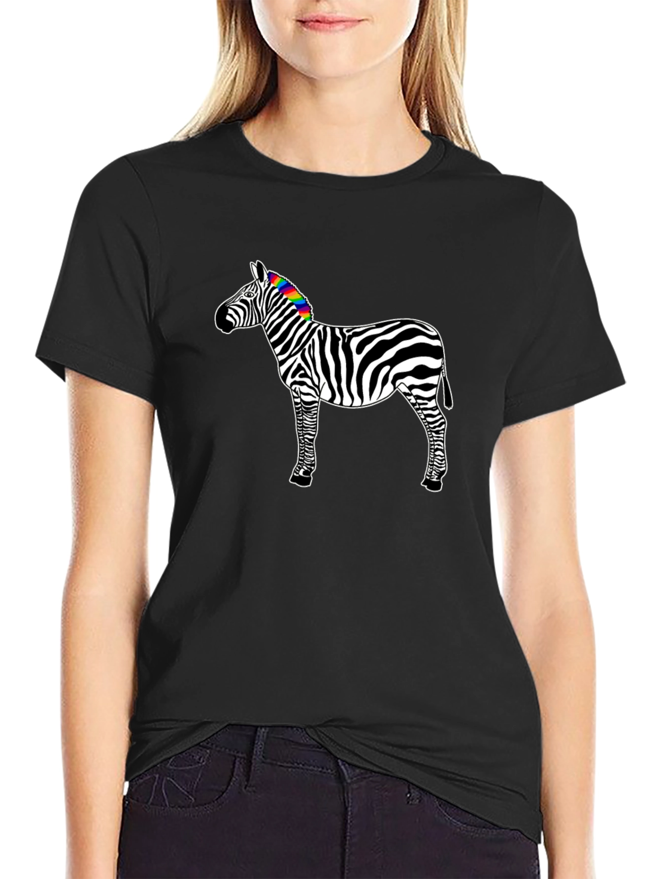 Rainbow Zebra Graphic Tee - Mens Black T-Shirt