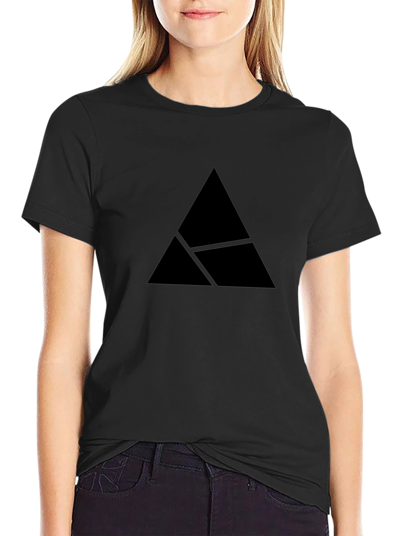 Mens Black Graphic Tee - Abstract Triangle Design