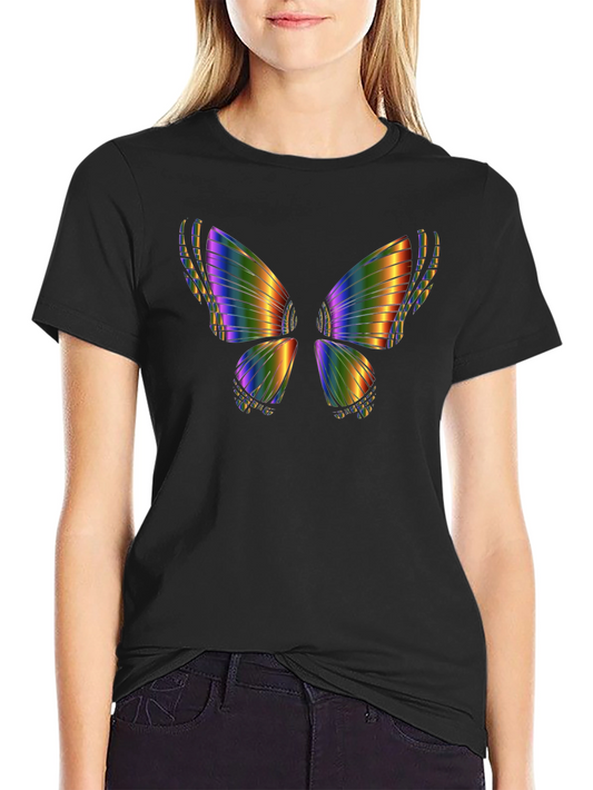 Rainbow Butterfly Graphic Tee - Black