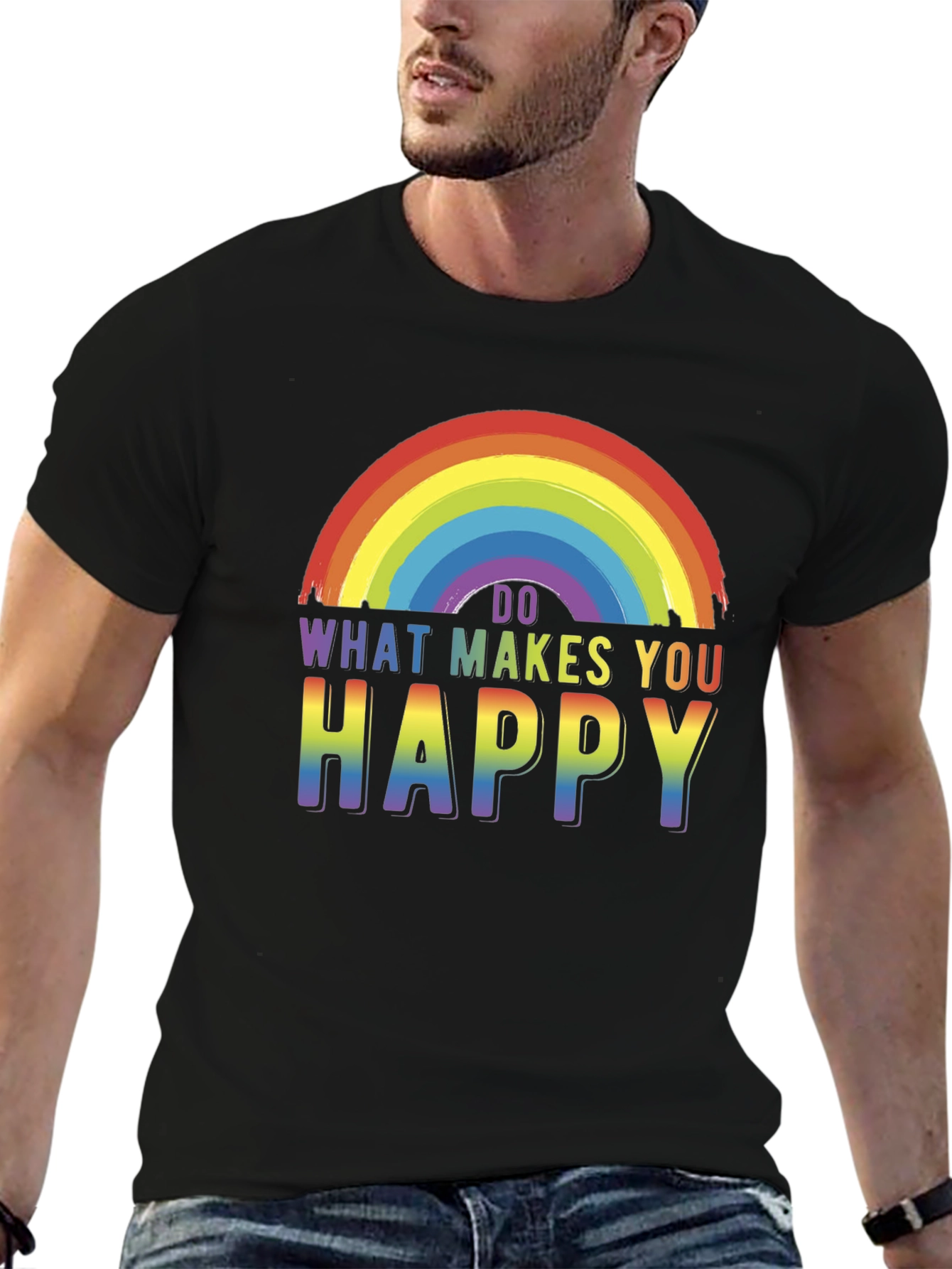 Rainbow Do What Makes You Happy Black Tee