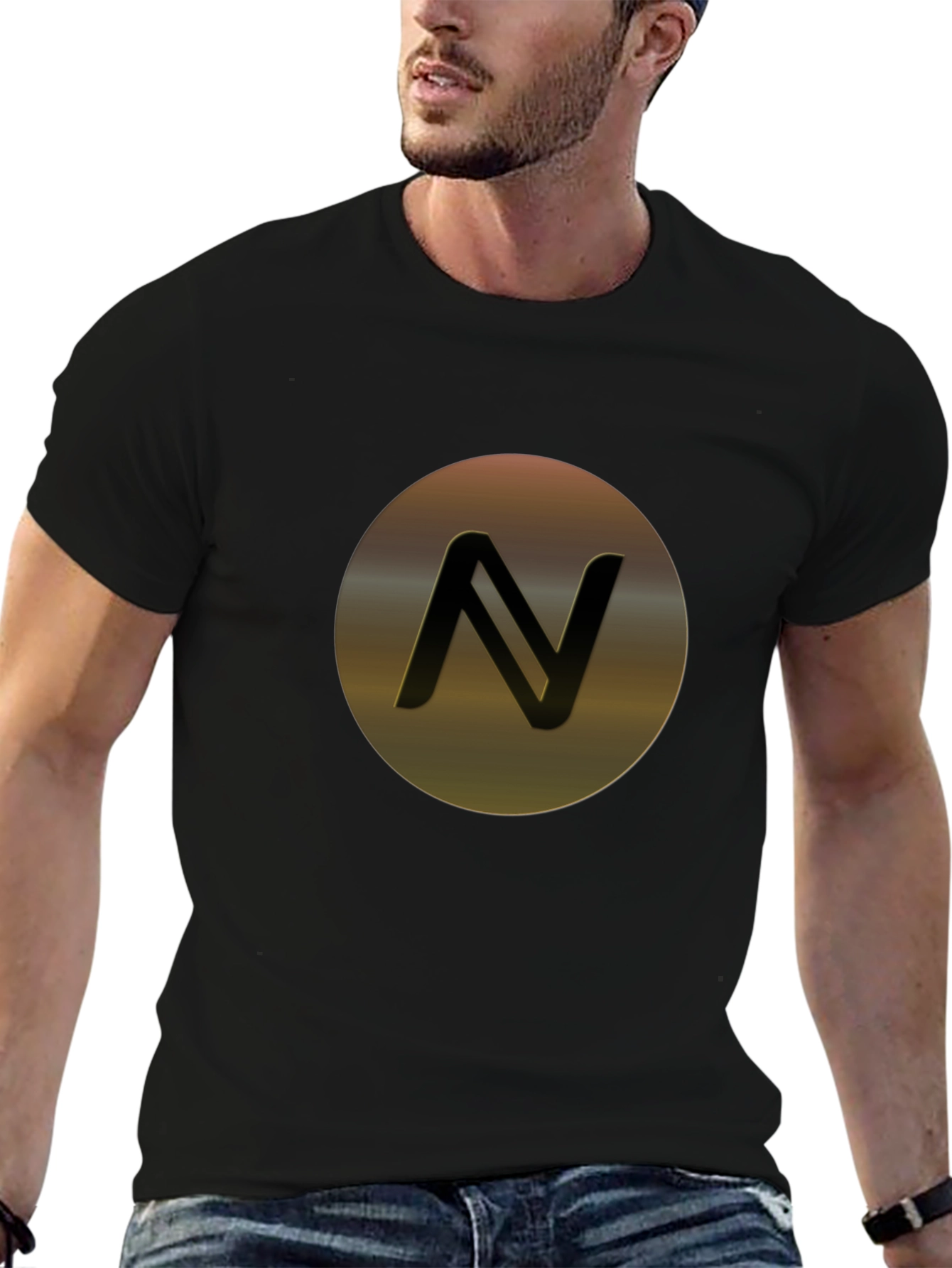 Stylish Black T-Shirt with Modern Letter N Graphic