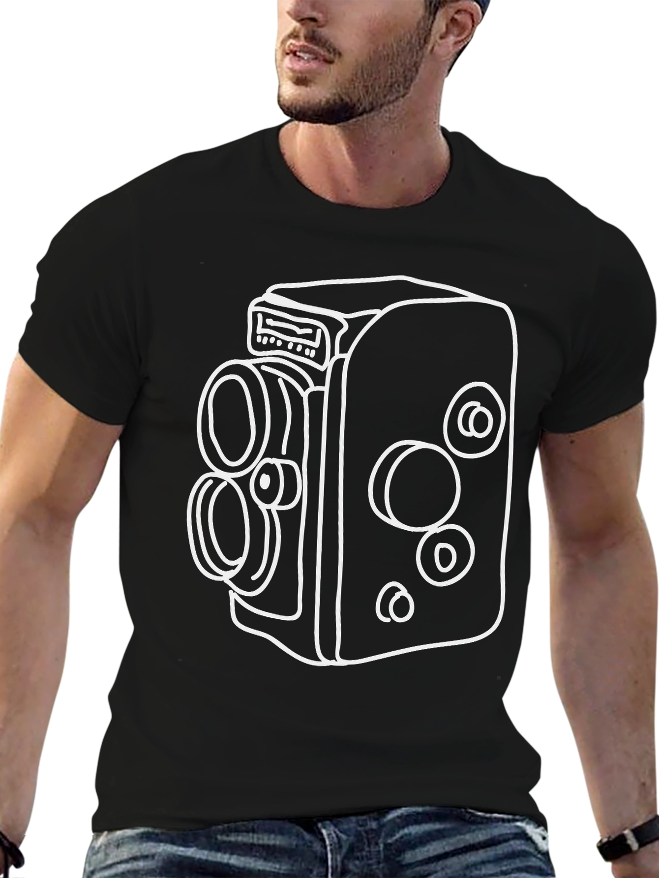 Retro Movie Camera Graphic Tee - Classic Film Style