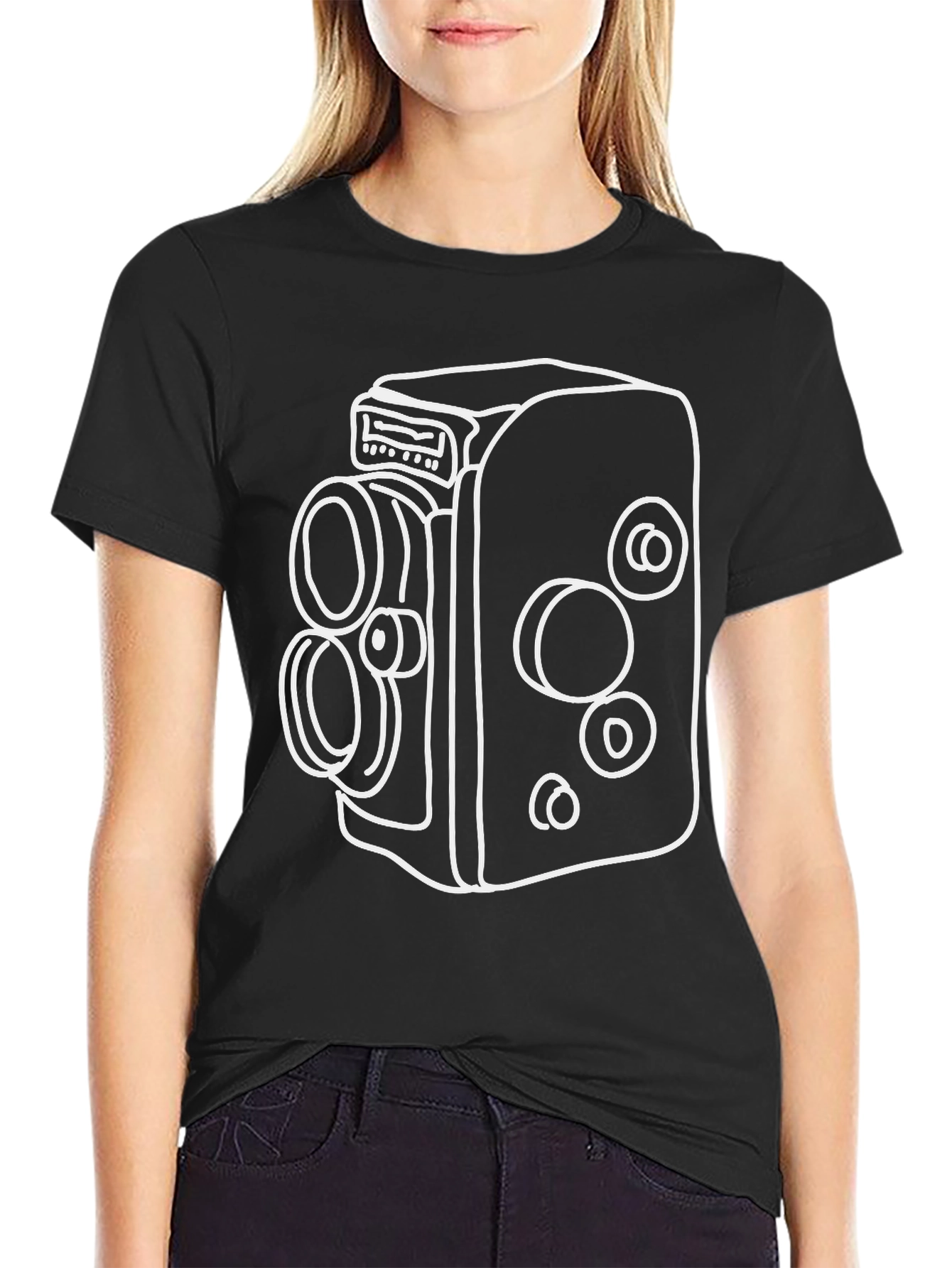 Retro Movie Camera Graphic Tee - Classic Film Style