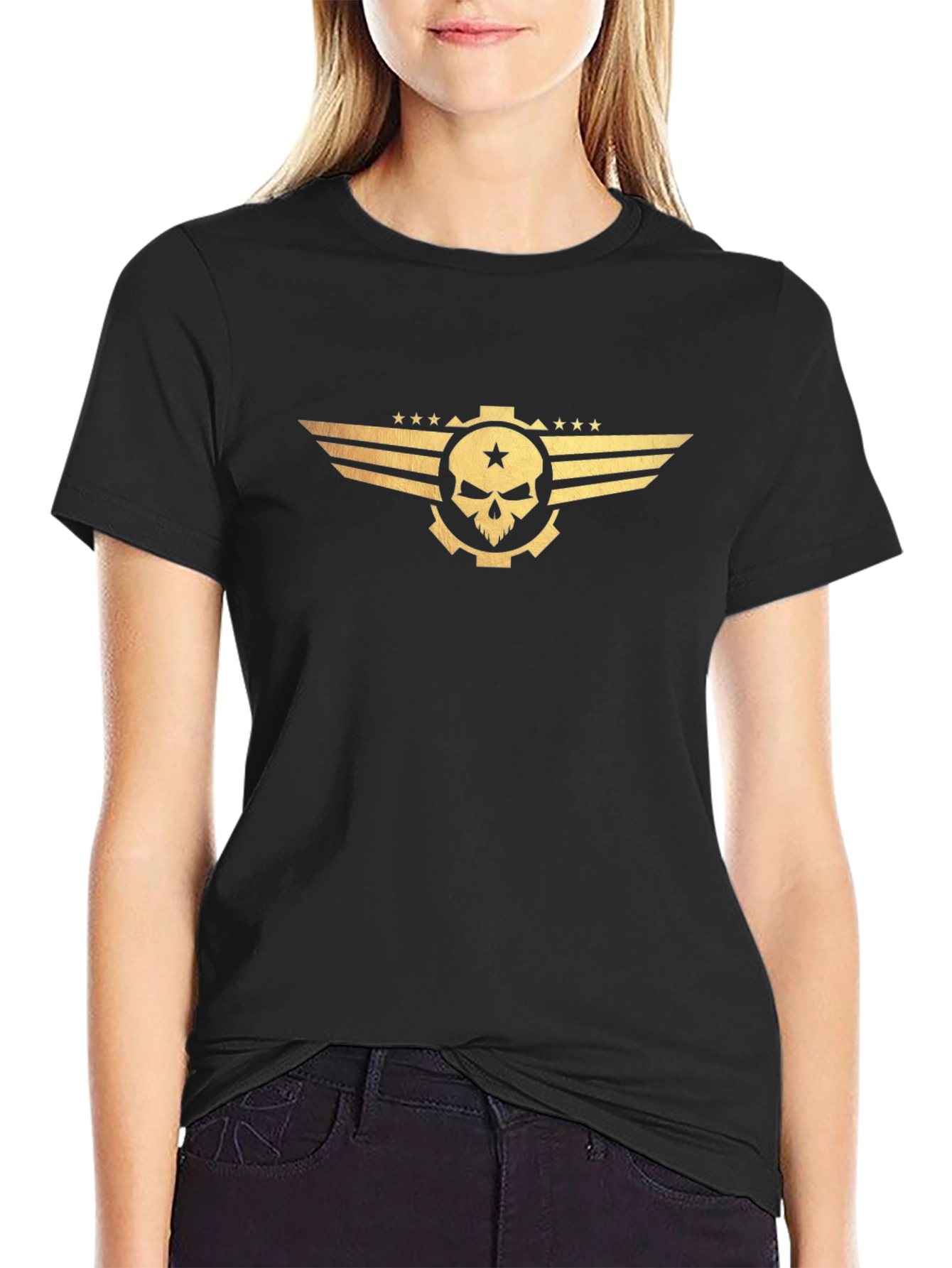 Skull Gear Wings Graphic Tee - Bold Statement Shirt