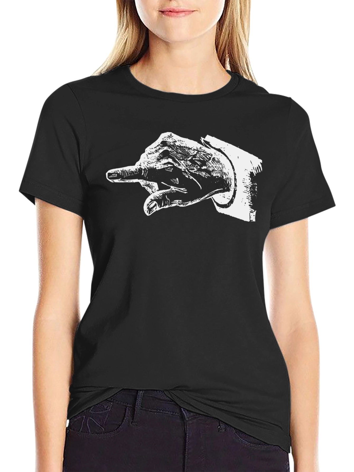 Hand Pointing Graphic Black T-Shirt