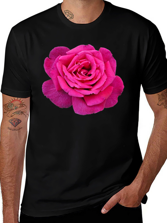 Pink Rose Graphic Black T-Shirt