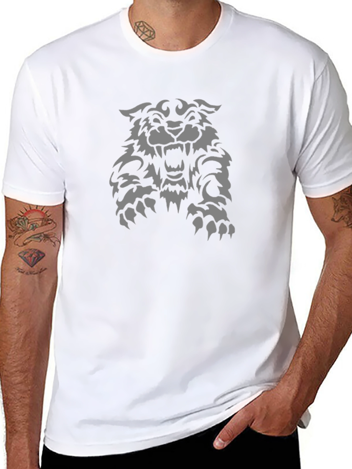 Black Tee with Fierce Wolf Graphic