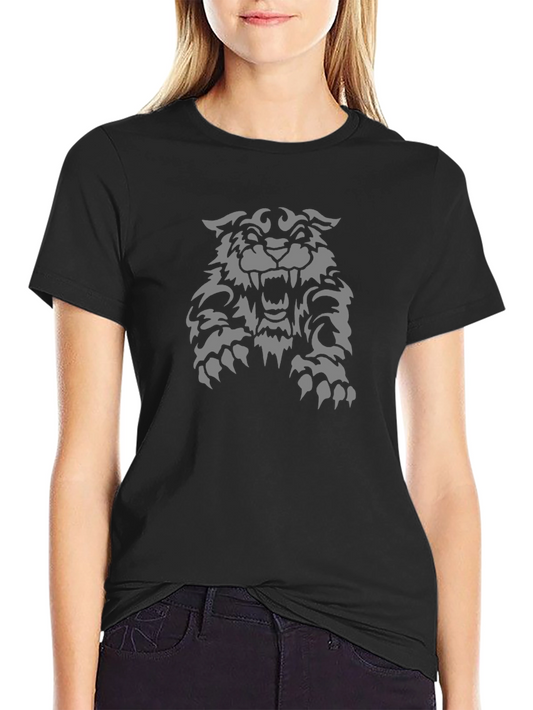 Black Tee with Fierce Wolf Graphic