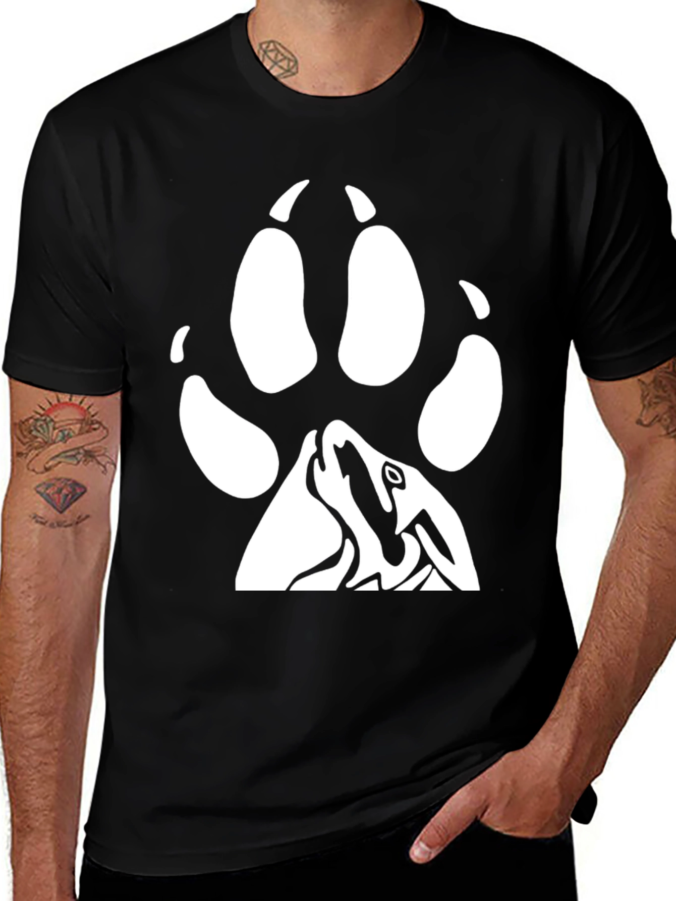 Wolf Paw Print T-Shirt - Black Cotton Tee