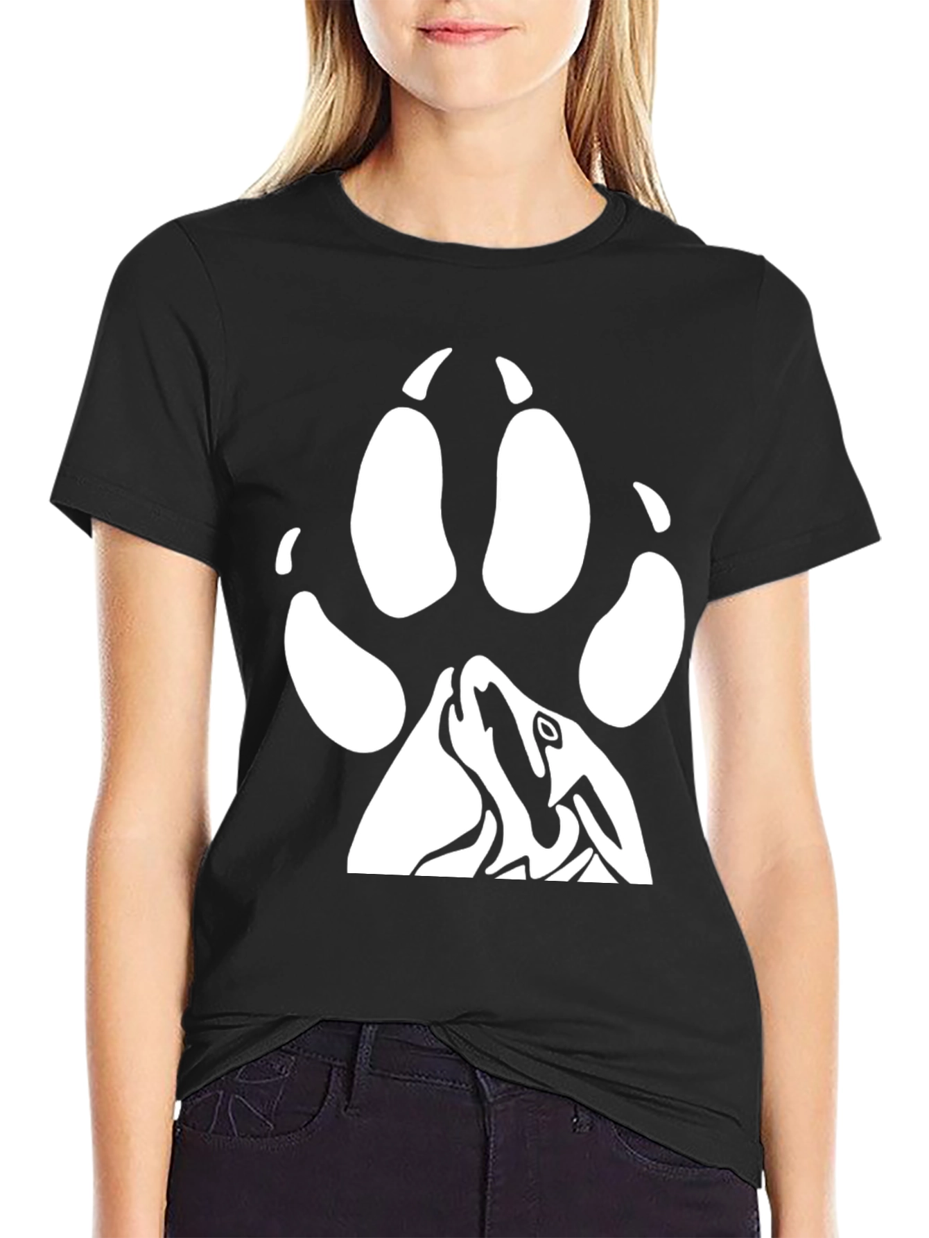 Wolf Paw Print T-Shirt - Black Cotton Tee
