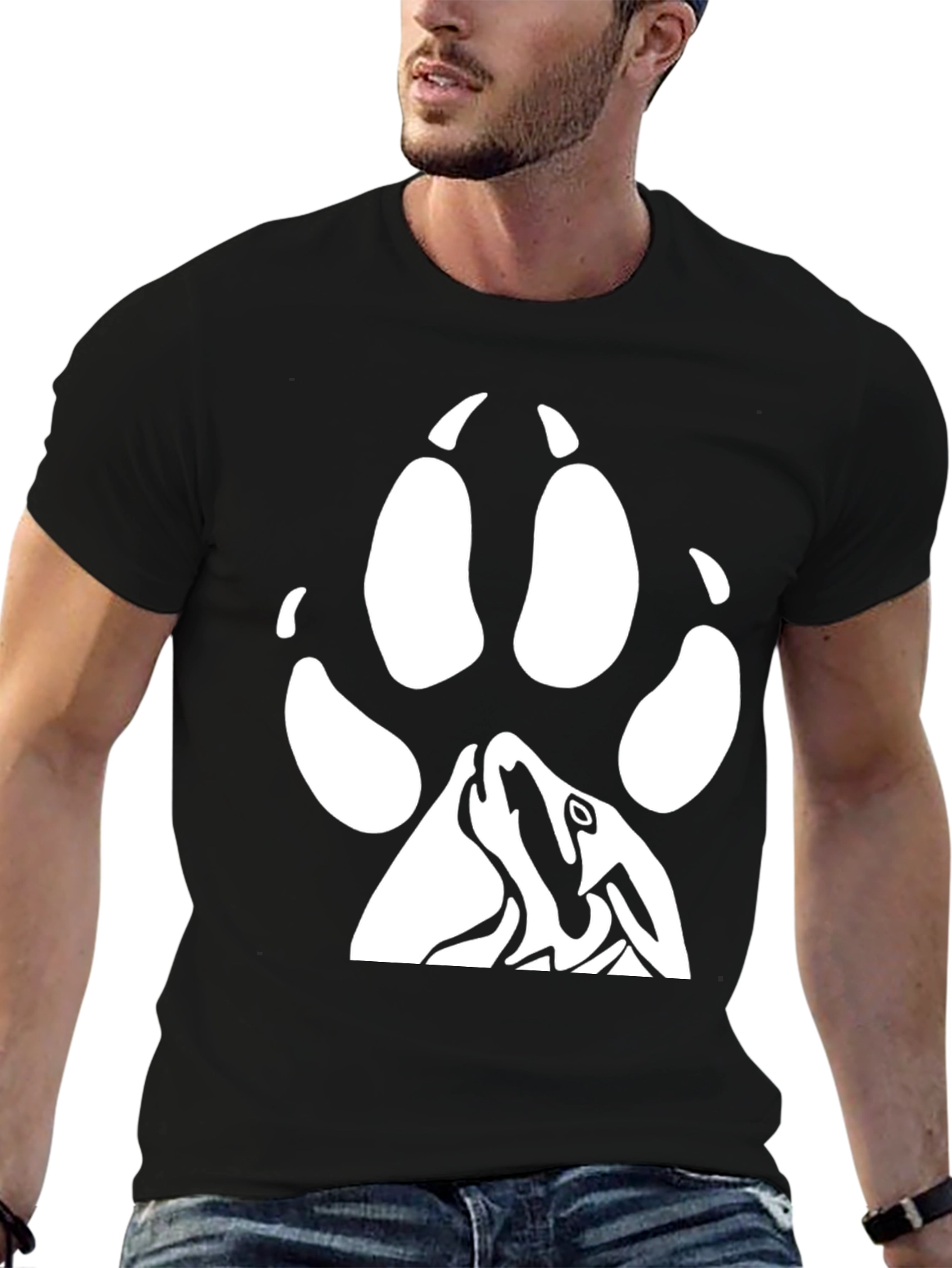 Wolf Paw Print T-Shirt - Black Cotton Tee