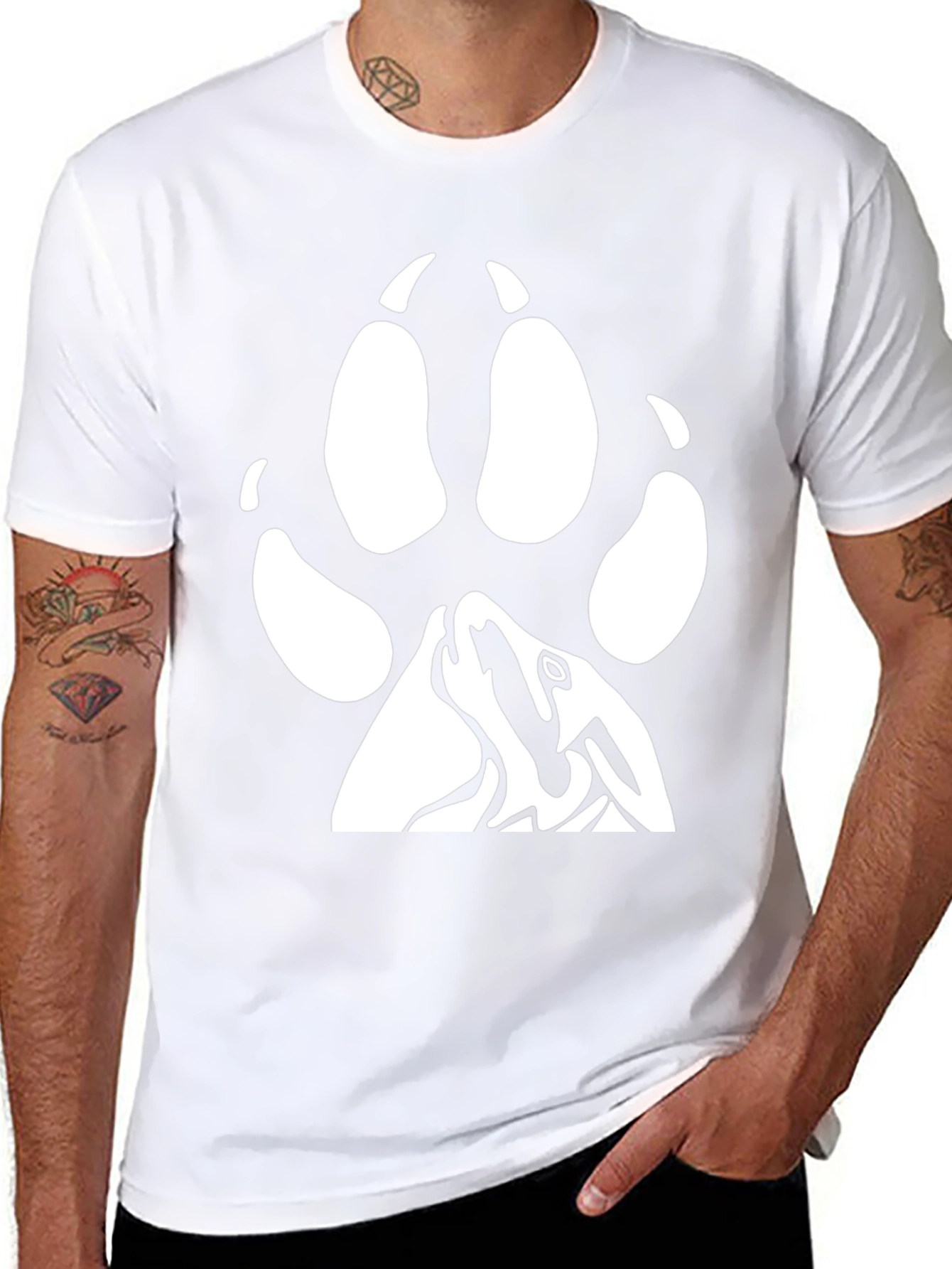 Wolf Paw Print T-Shirt - Black Cotton Tee