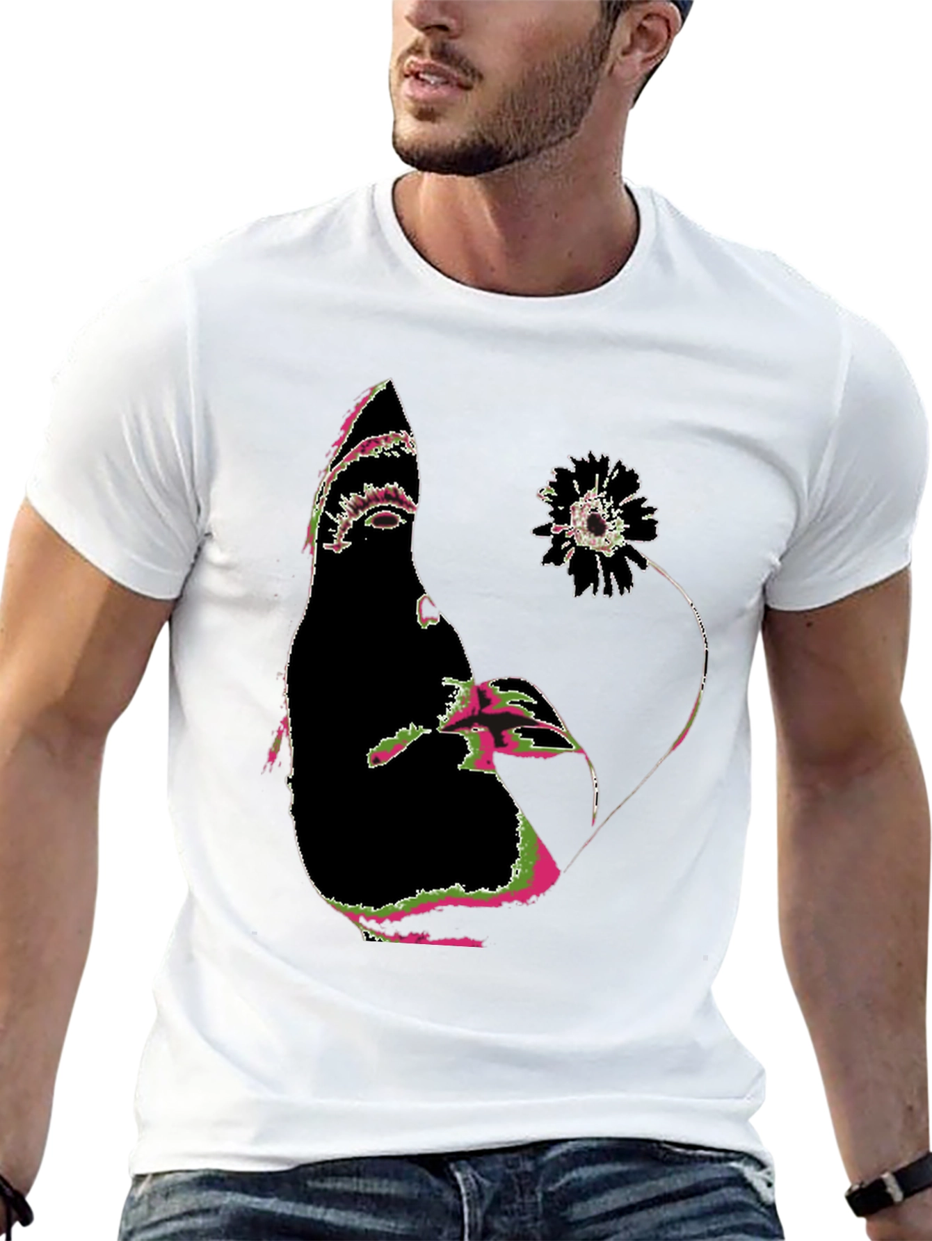 Abstract Face and Flower Graphic Tee