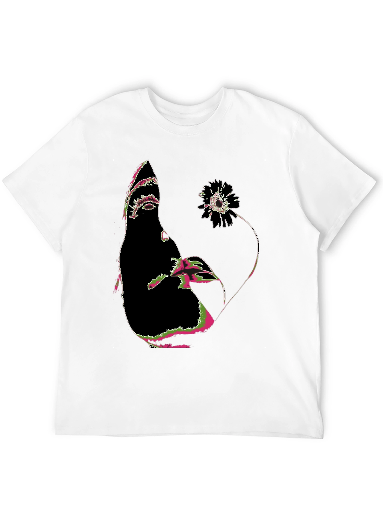 Abstract Face and Flower Graphic Tee